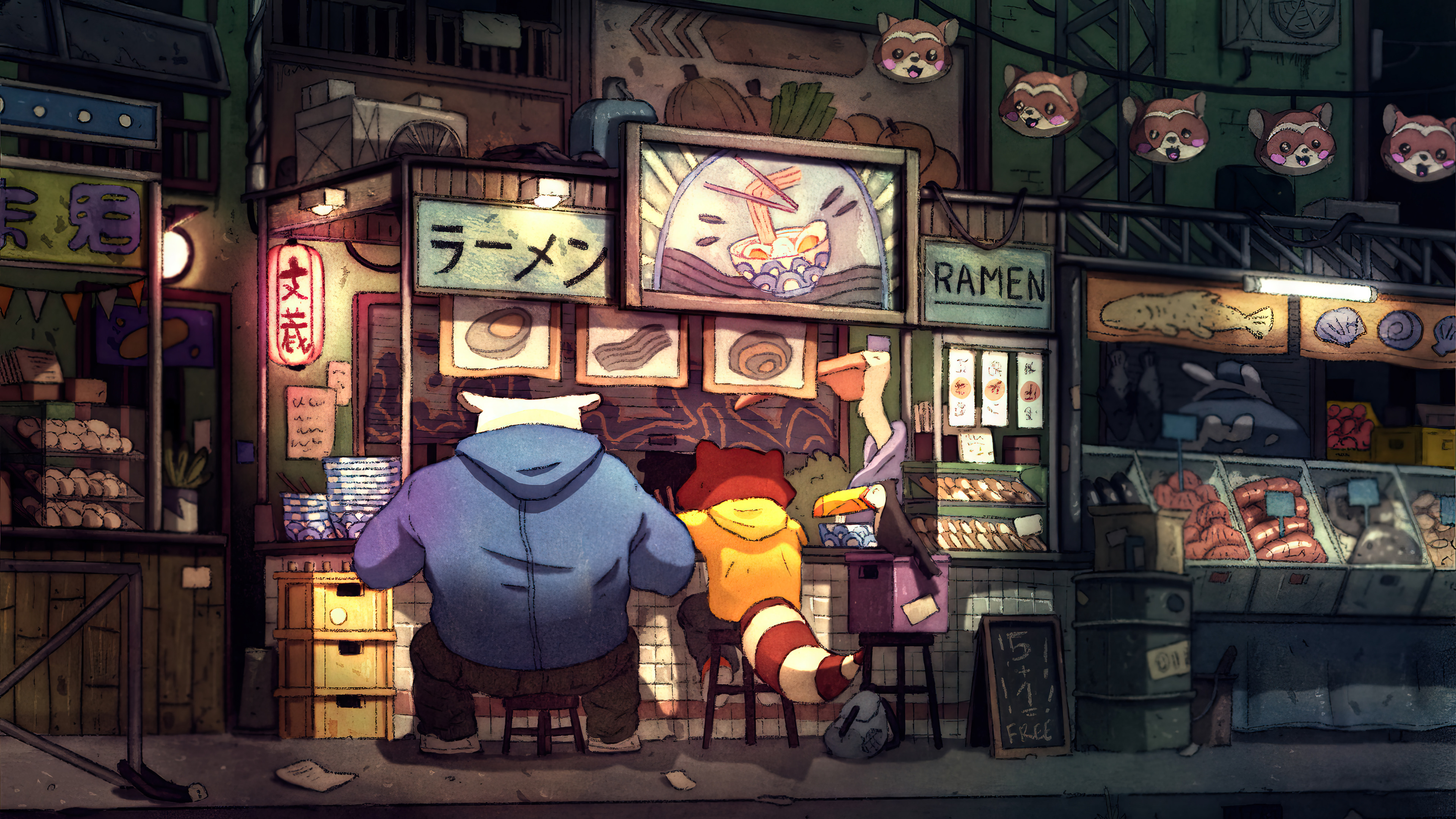Ramen Chill Raccoon Lofi Digital Art