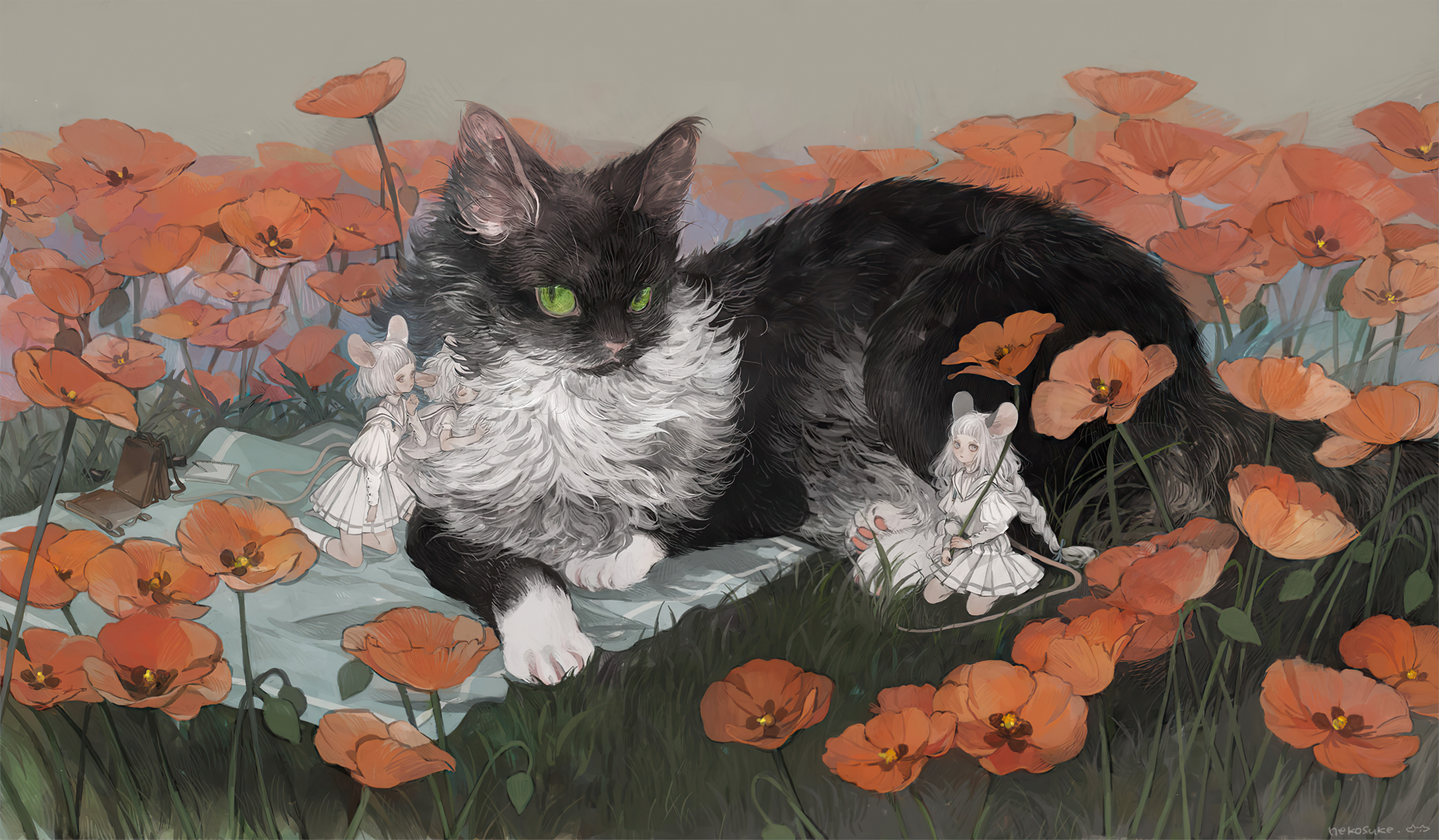 Flower Anime Cat Anime Cat HD Wallpaper