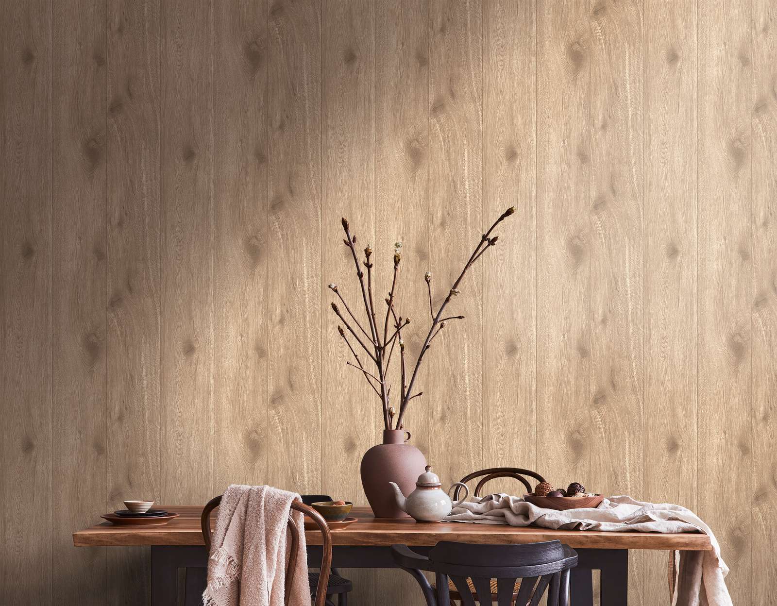 Light brown wallpaper wood look