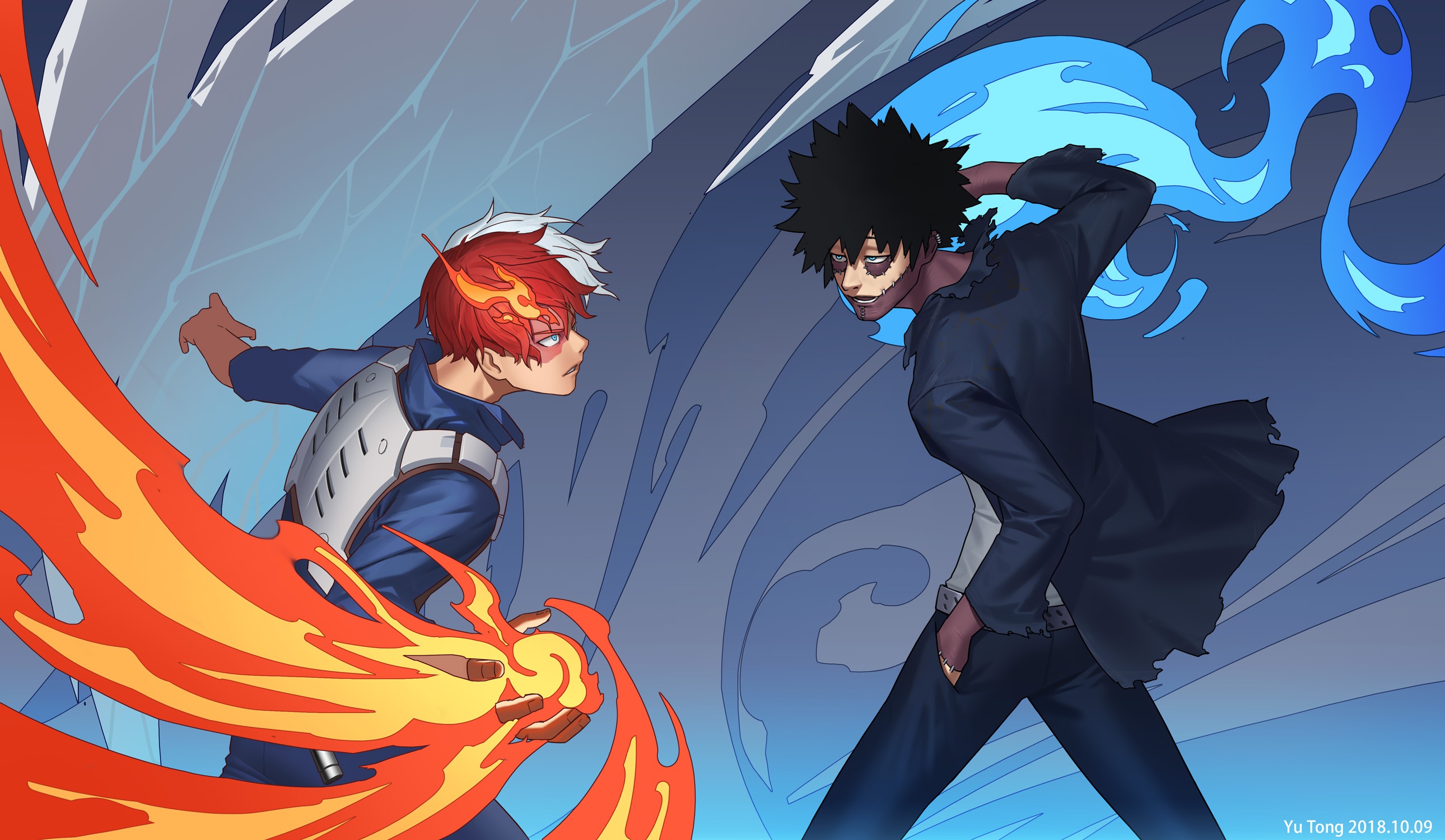 Wallpaper flame, fight, guys, Boku No