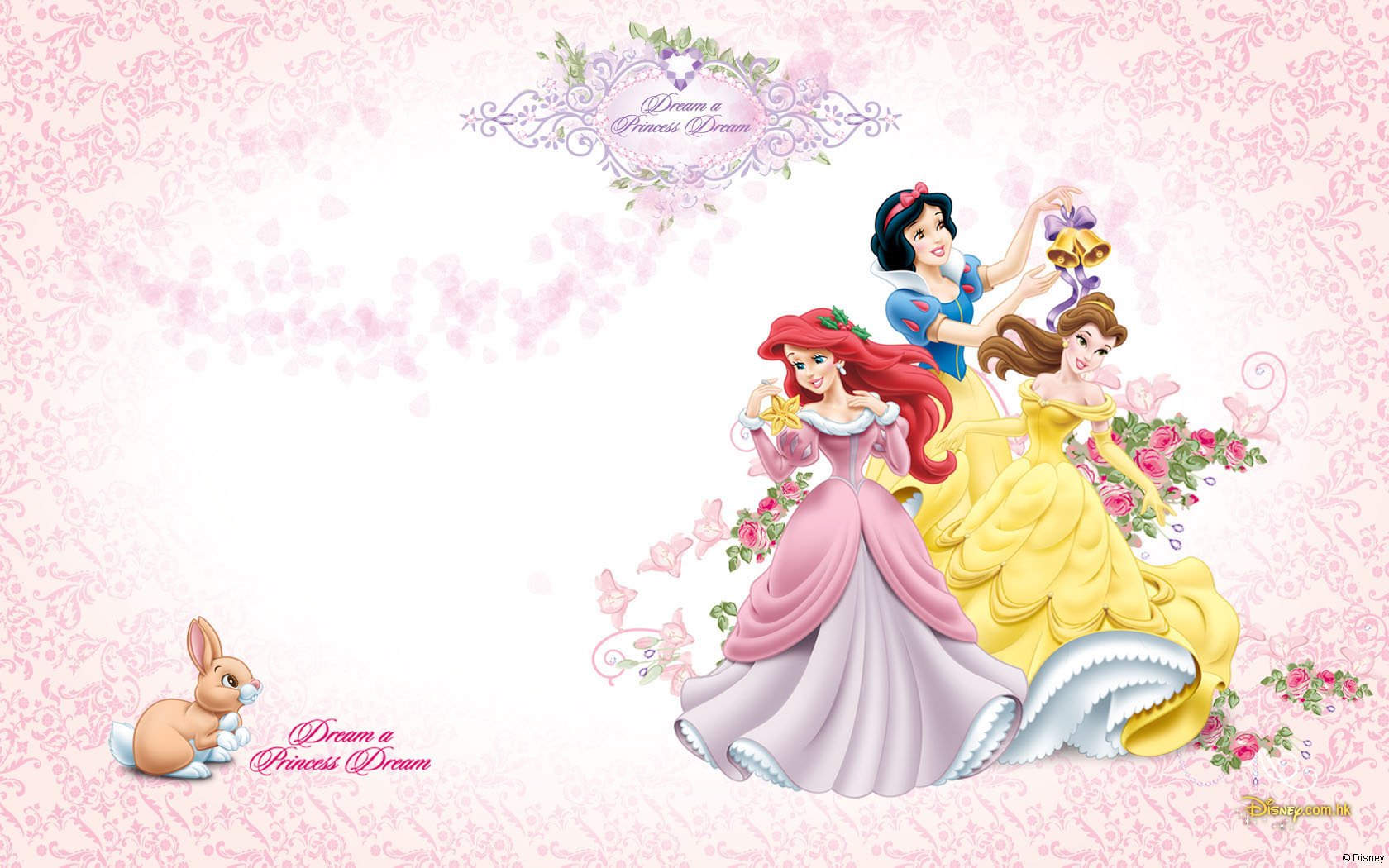 Disney Princess Trio with Charming Rabbit HD Wallpaperx1050