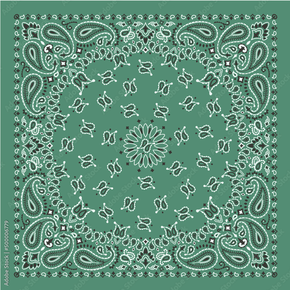 Green bandana paisley fabric kerchief