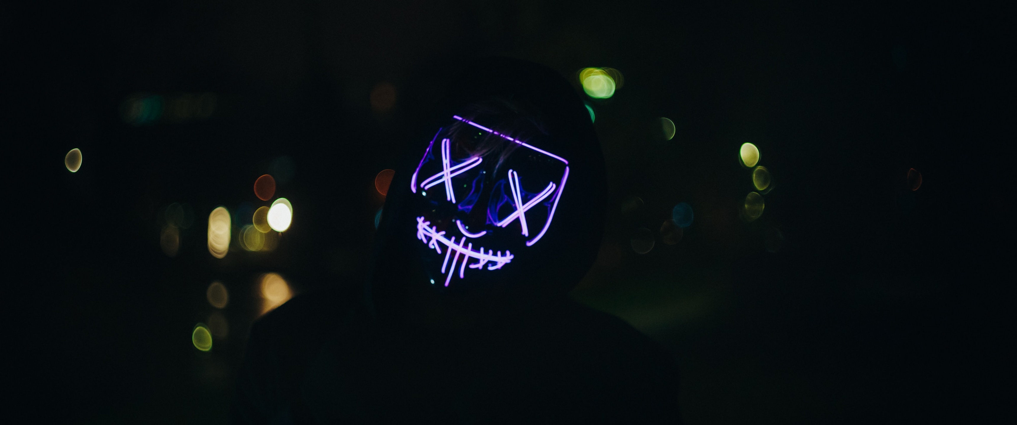 Man Wallpaper 4K, LED mask, Anonymous