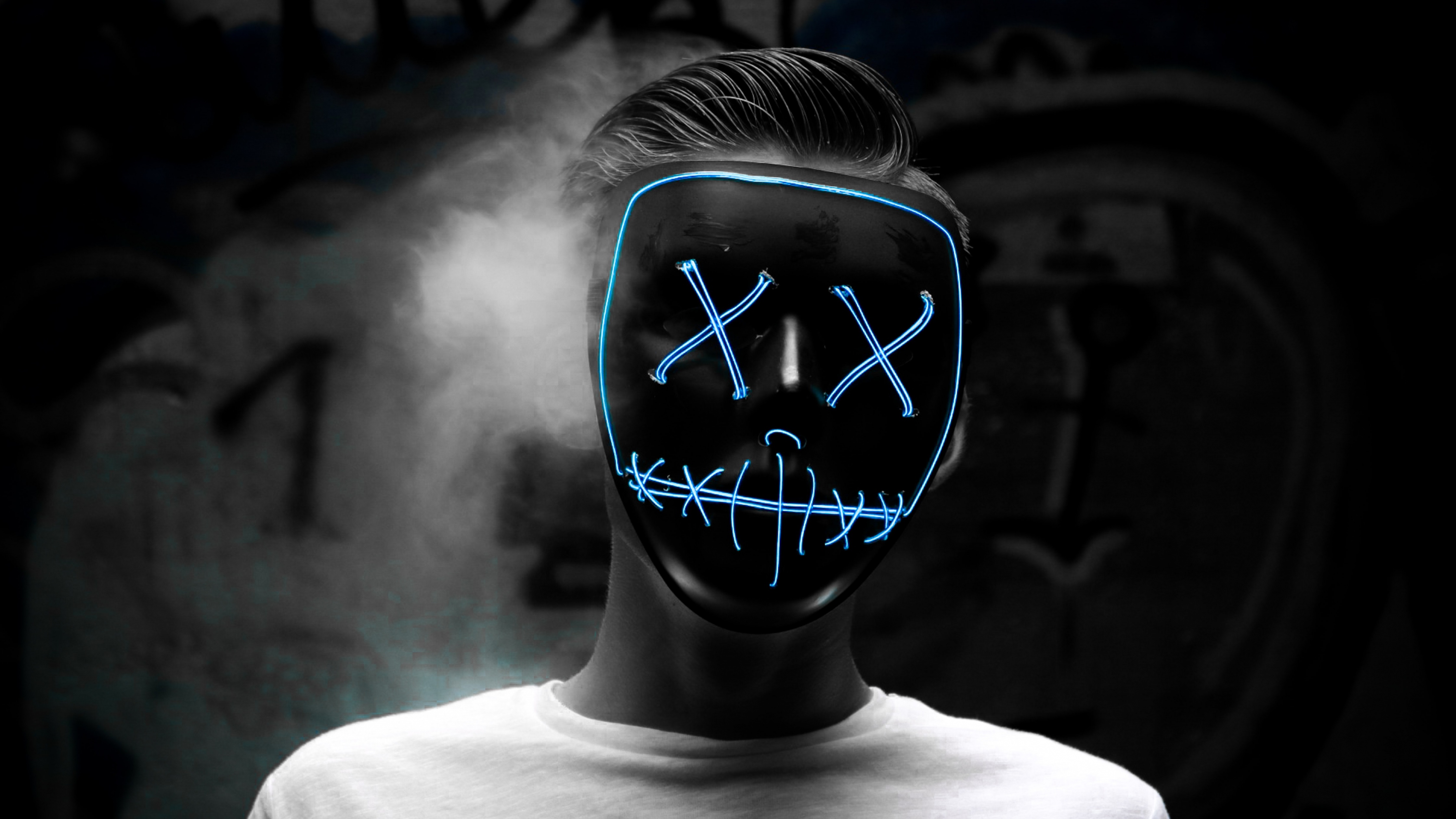Anonymous Man with LED mask Wallpaper 5K