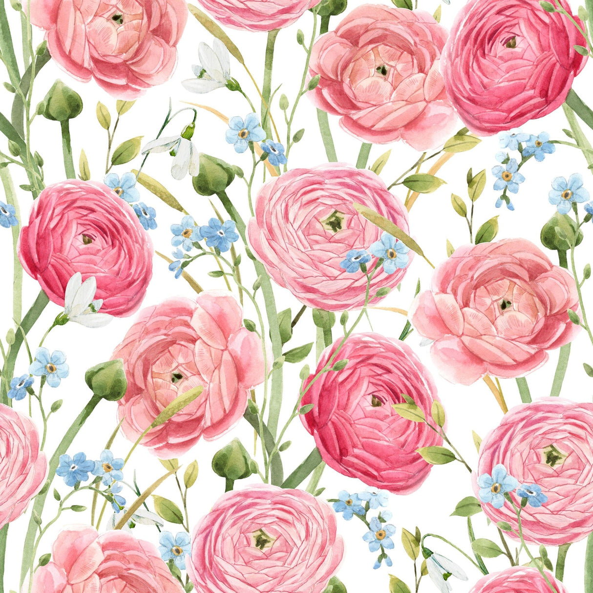 Watercolor pink summer flowers