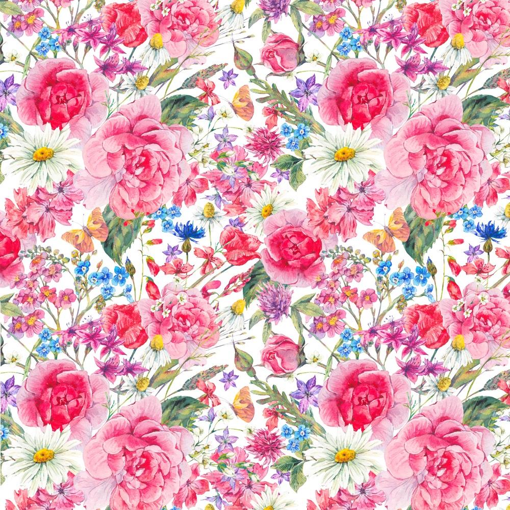 Watercolor Summer Flowers Fabric