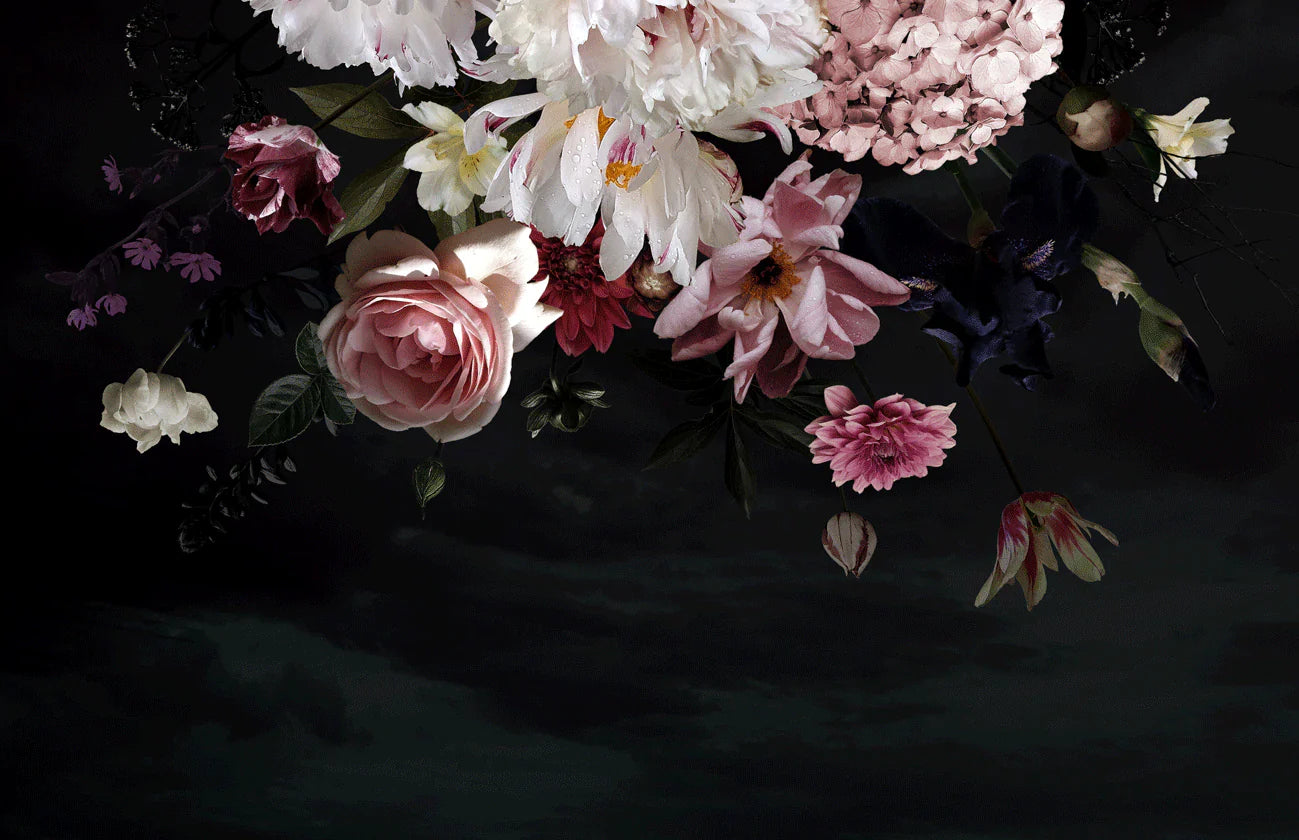 Moody Floral Blooms Dark Mural