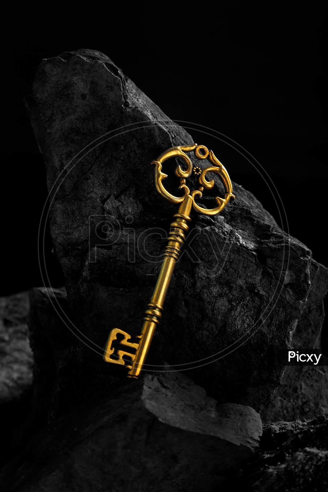 Image of Antique Golden Key On Dark