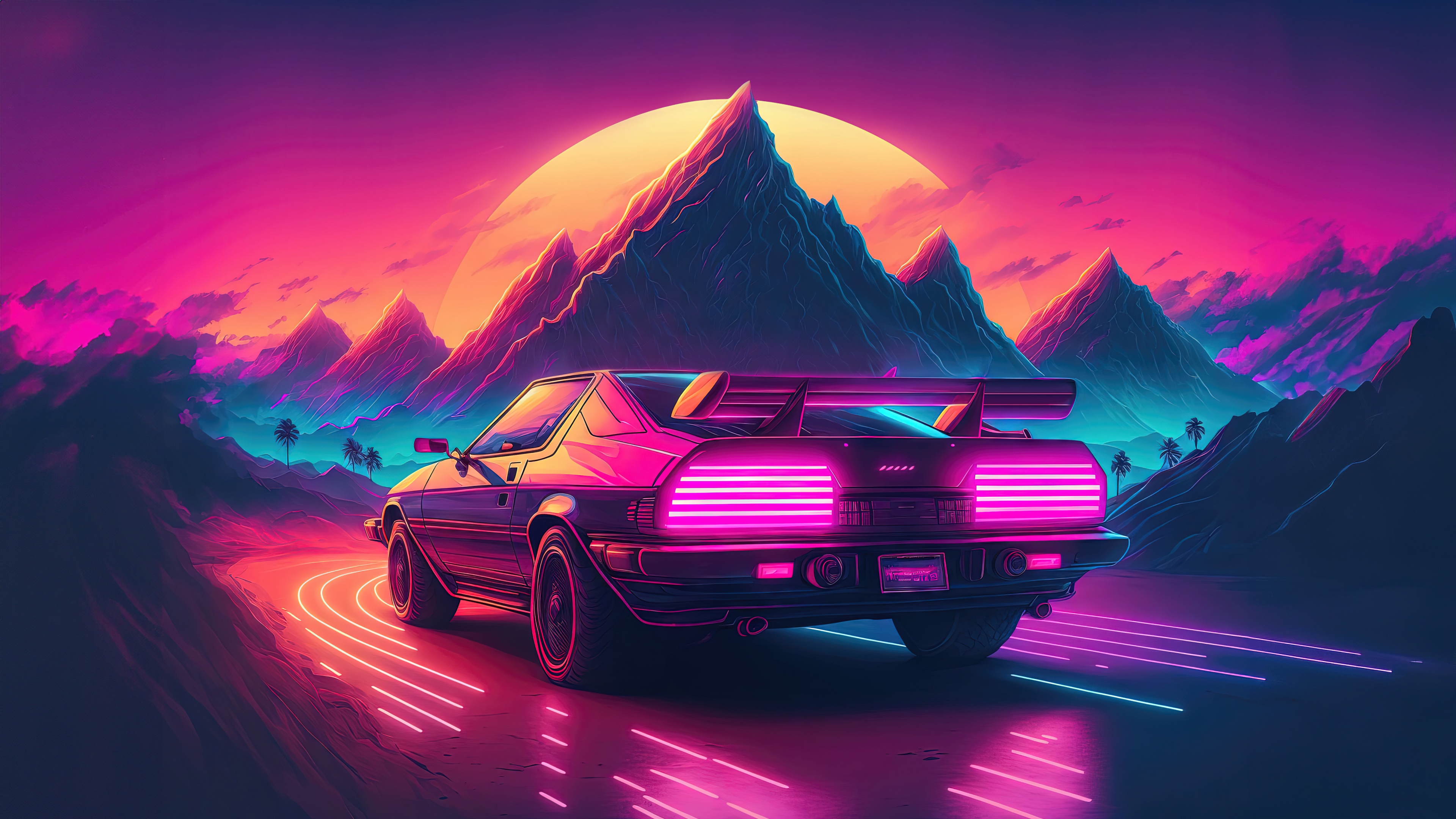 Outrun Wallpaper 4K, AI art, Neon