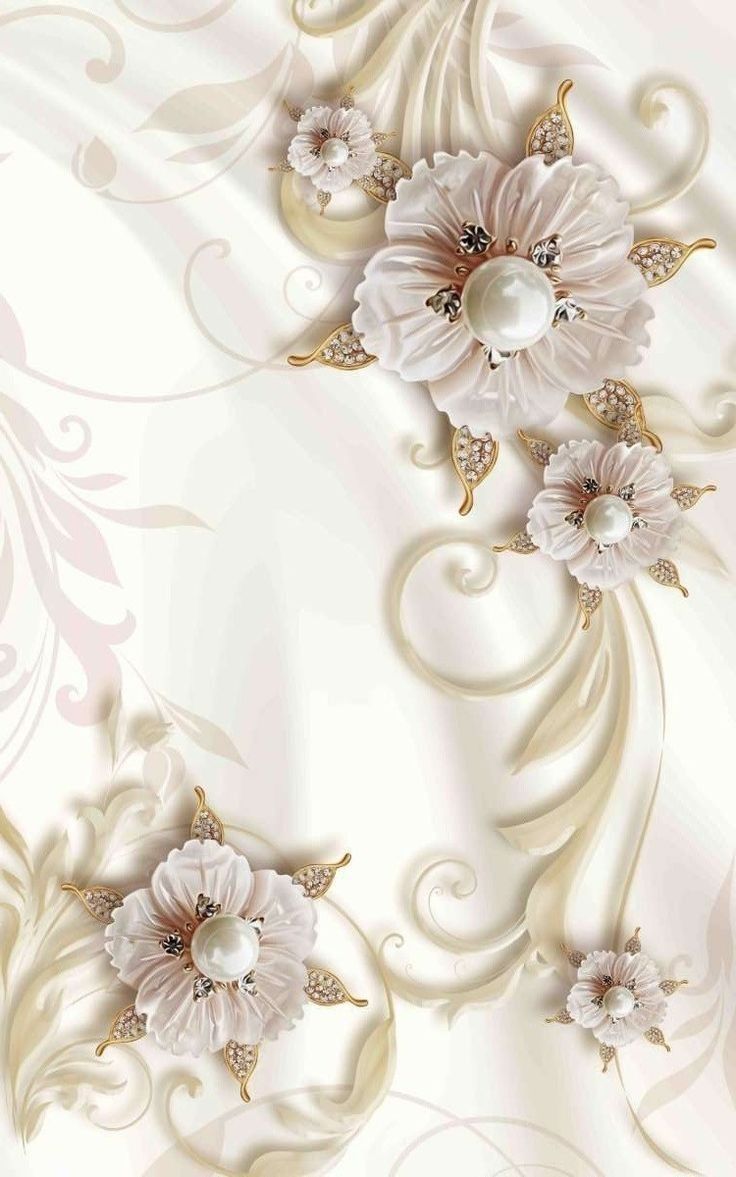 Elegant White Wallpaper with Flowers