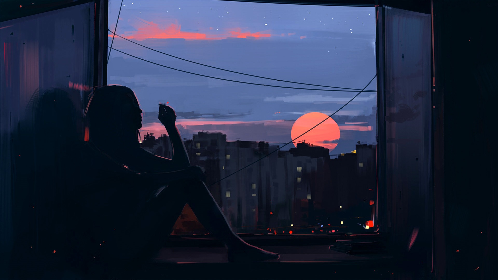 Wallpaper city, dark, girl, twilight