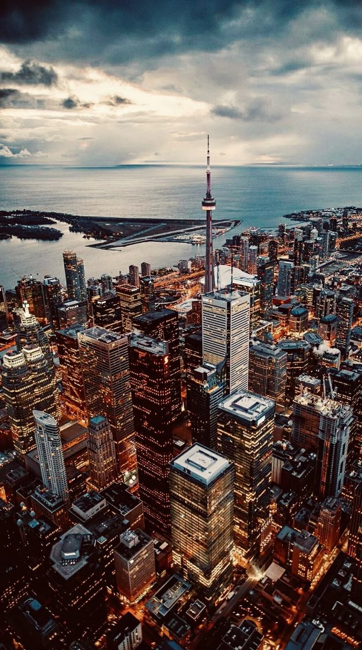 Skyscrapers at Night in Toronto, Canada