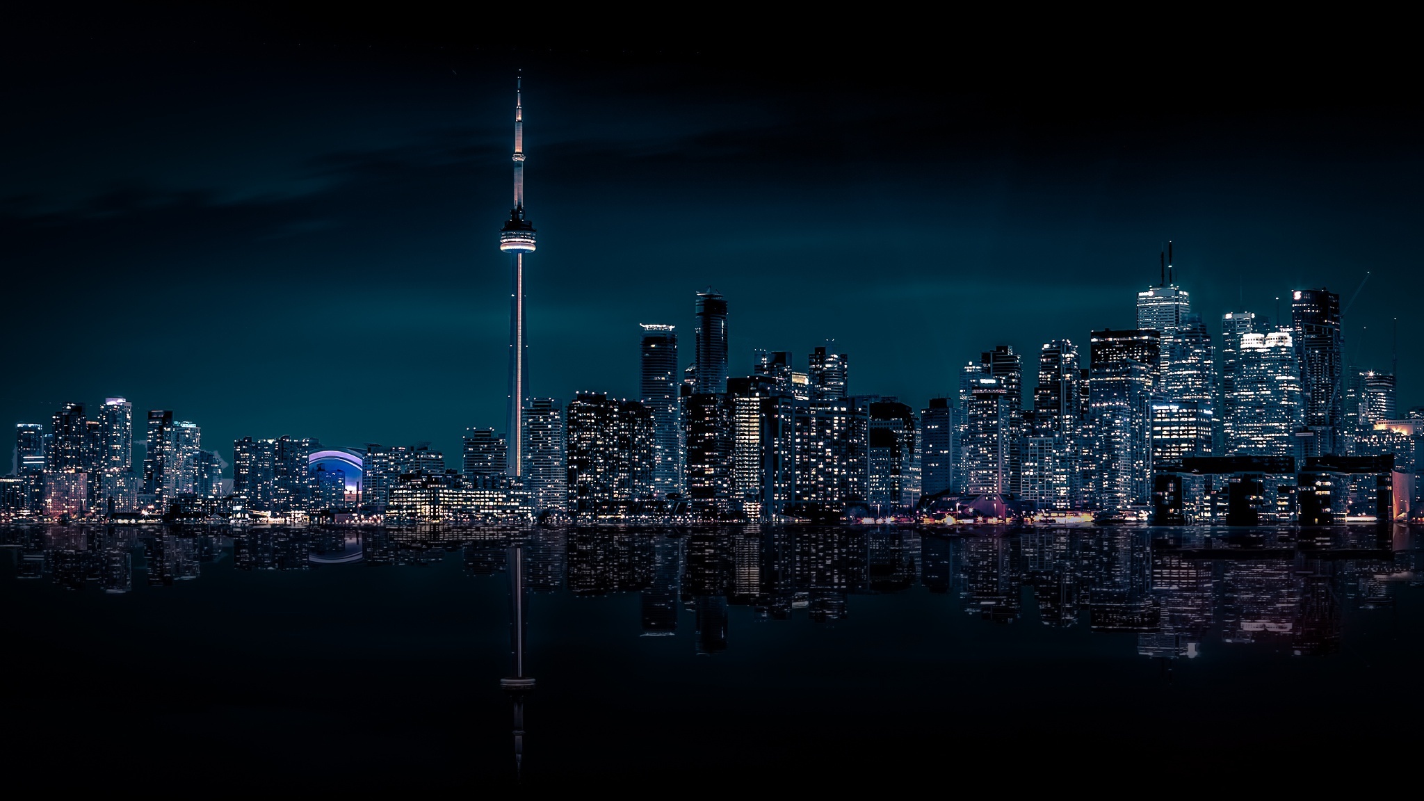 Wallpaper city, Canada, skyline, night, Ontario, Toronto, cityscape for mobile and desktop, section город, resolution 2048x1152