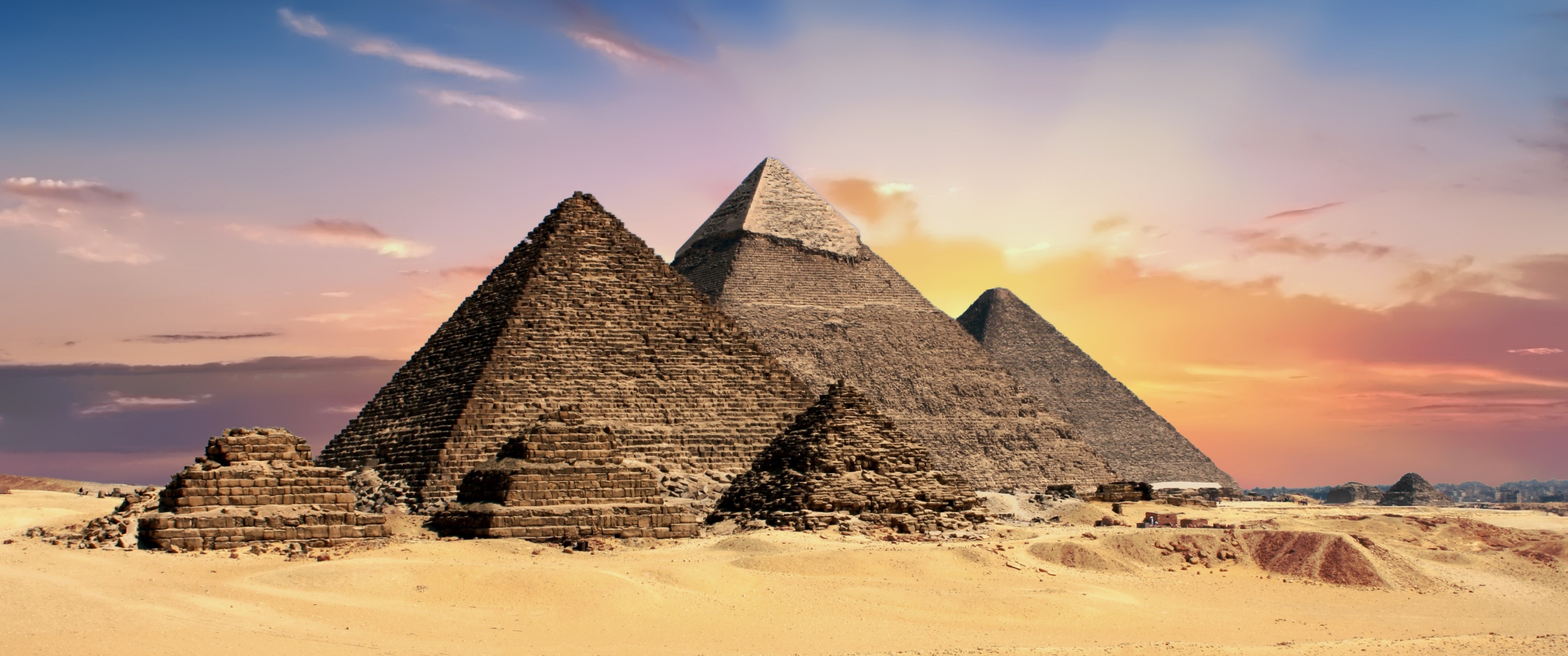 Egyptian Pyramids Wallpaper 4K, Sunset