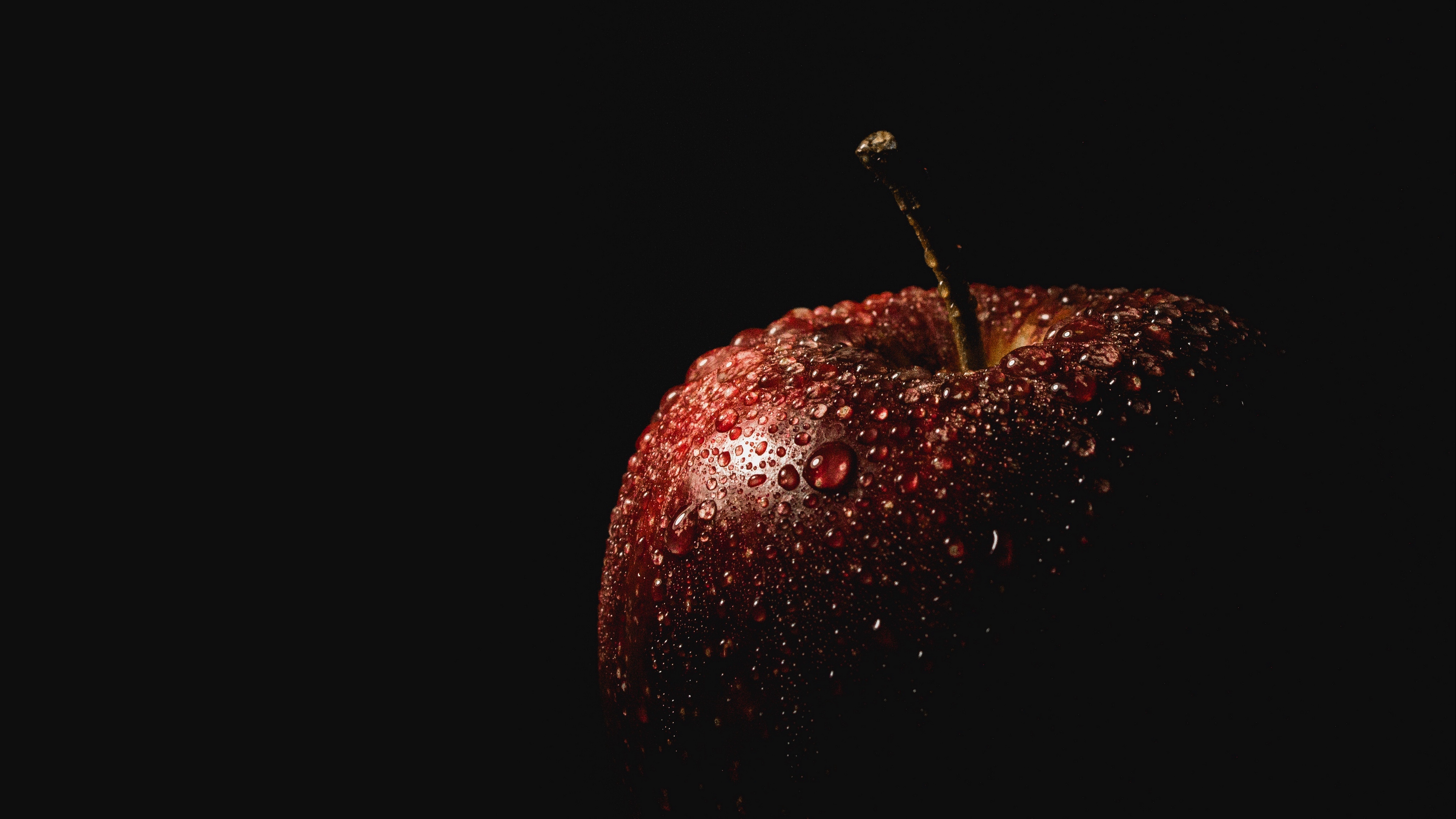 apple, drops, black background 4k