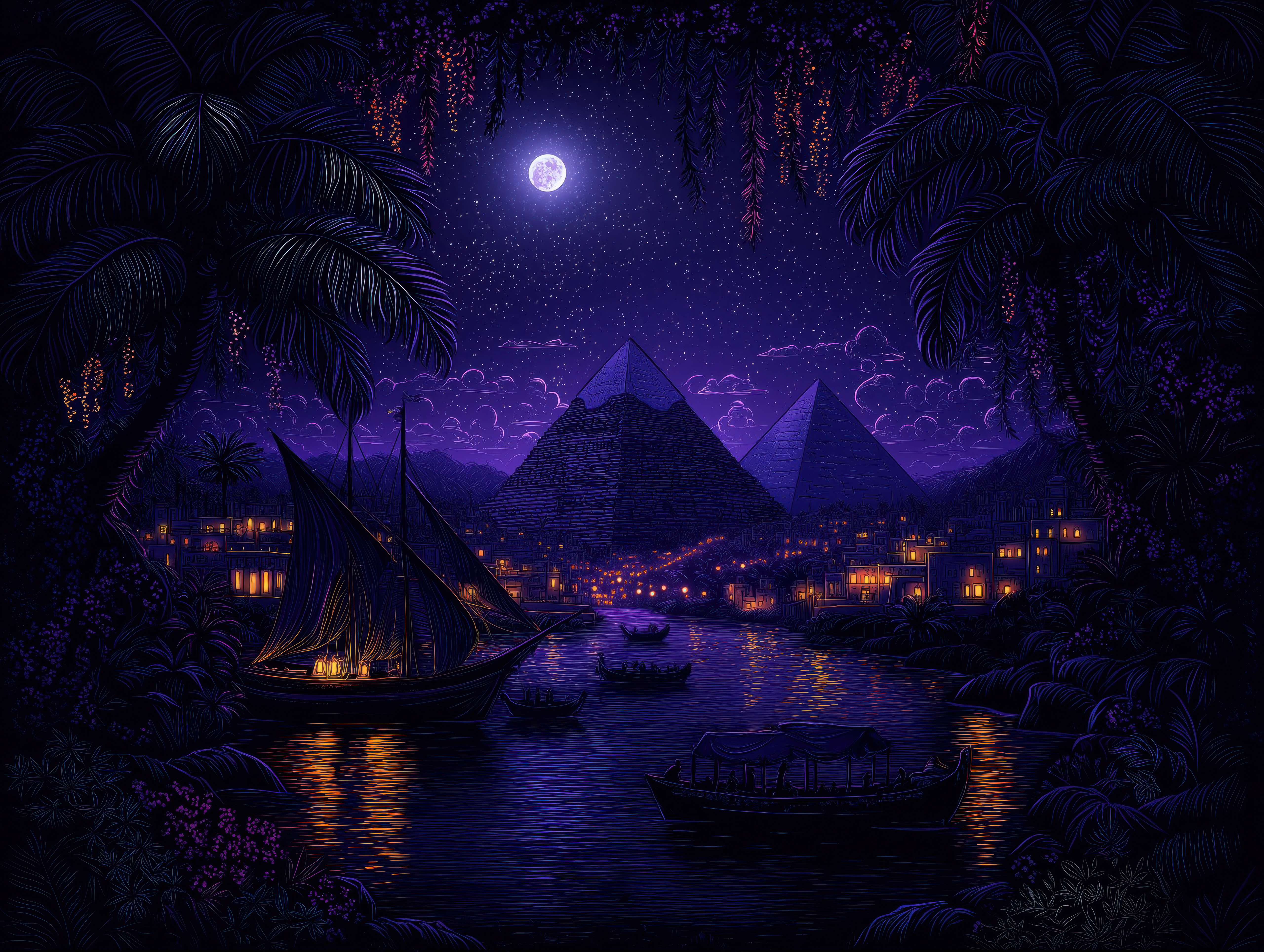 Egyptian Pyramids Wallpaper 4K, Purple