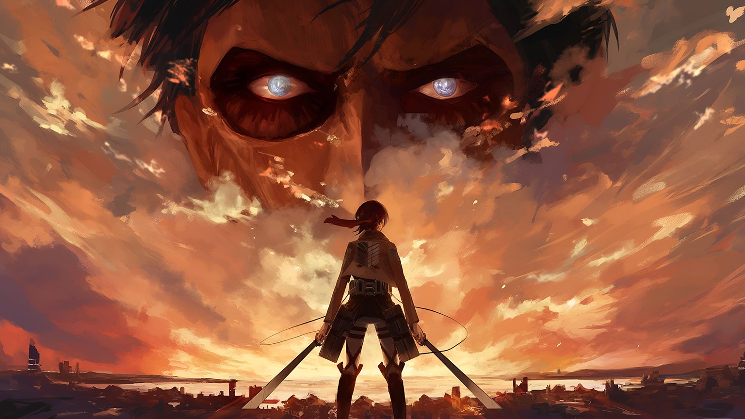 Attack on Titan Eren vs Titan Desktop Wallpaper in 4K