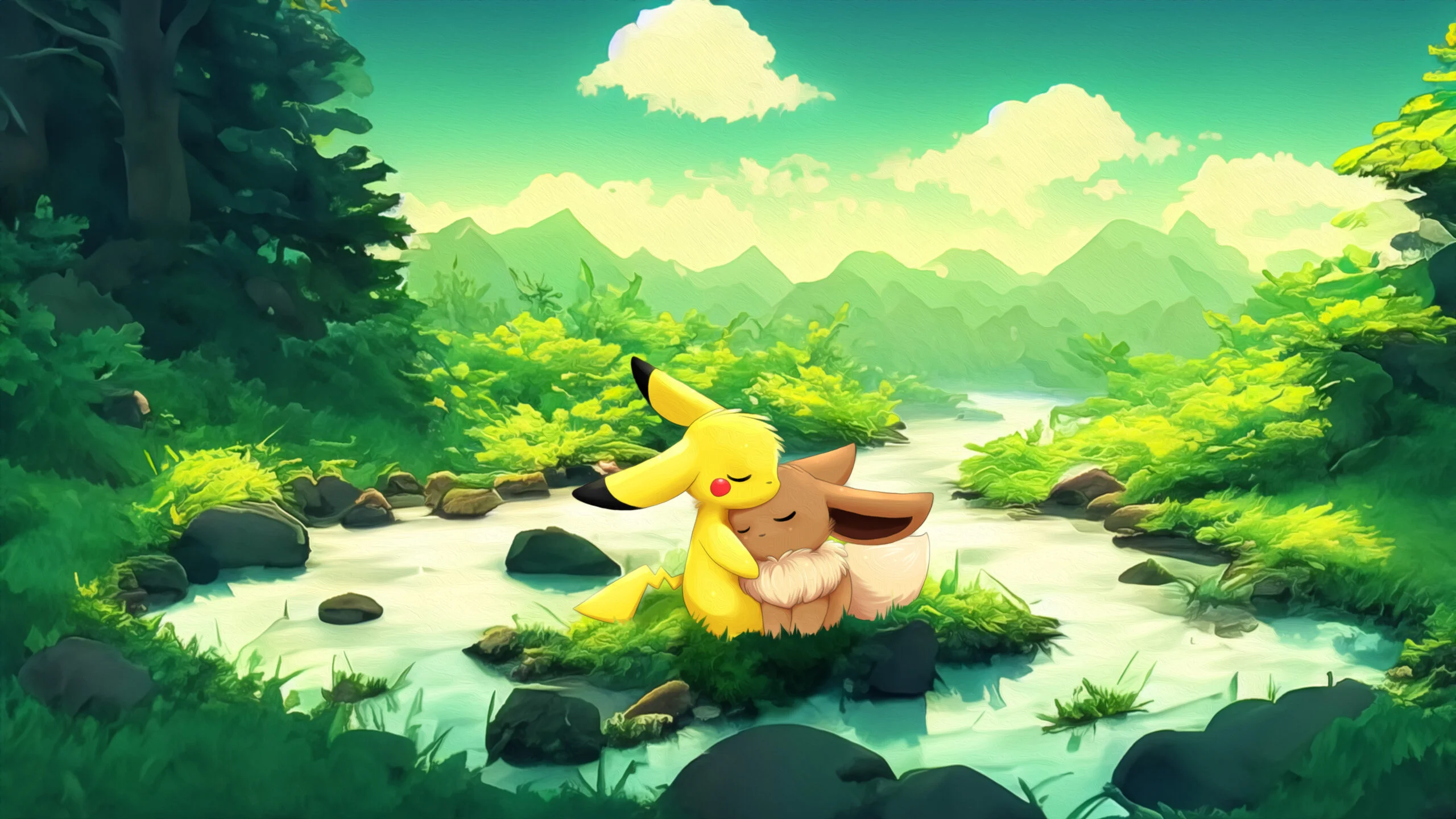Pikachu and Eeveeémon Wallpaper