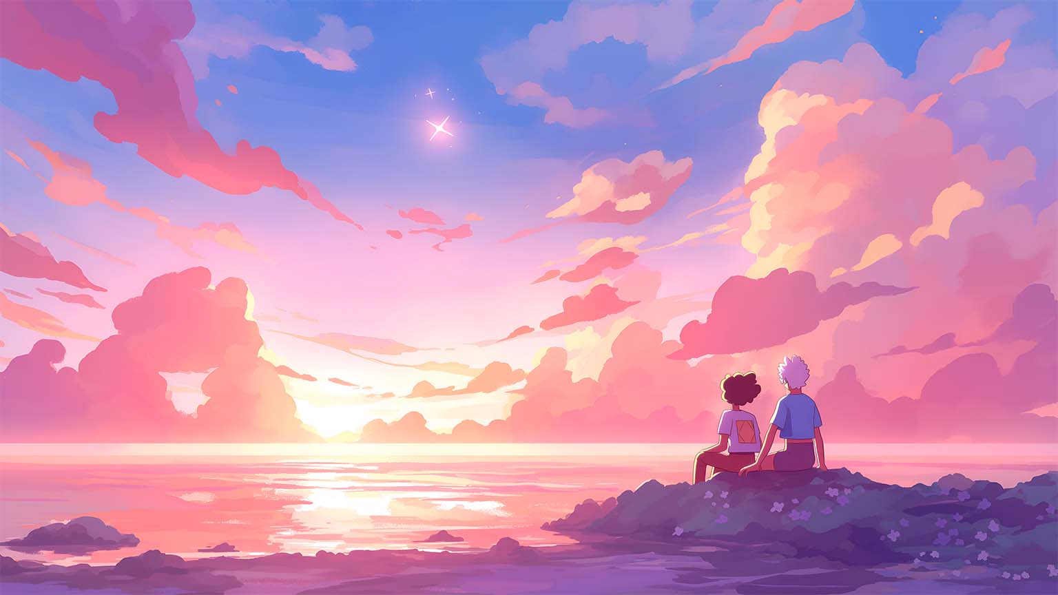 Watching Awesome Sunset with Friends Laptop Wallpaper 4K