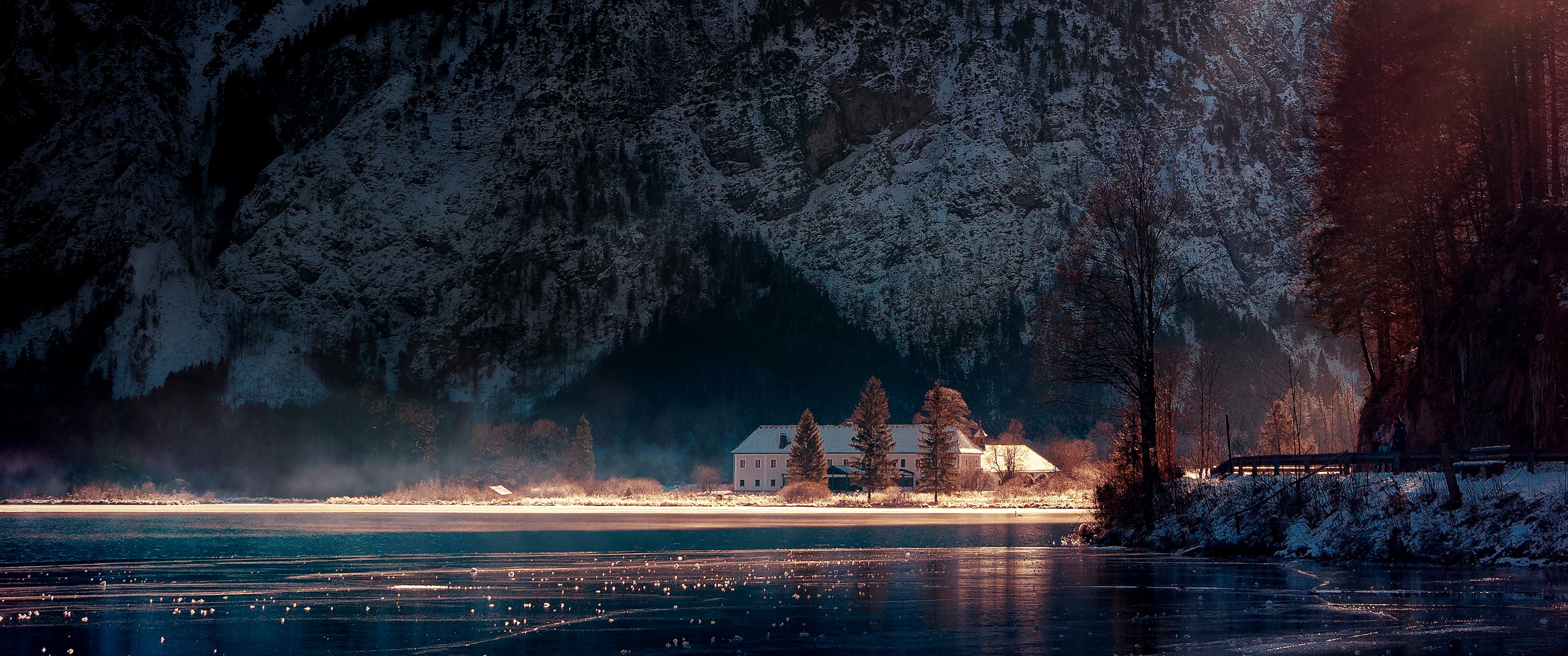 Fall Wallpaper 4K, Lake house, Cottage