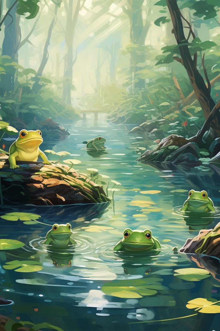 Summer Frog Pond Wallpaper Art