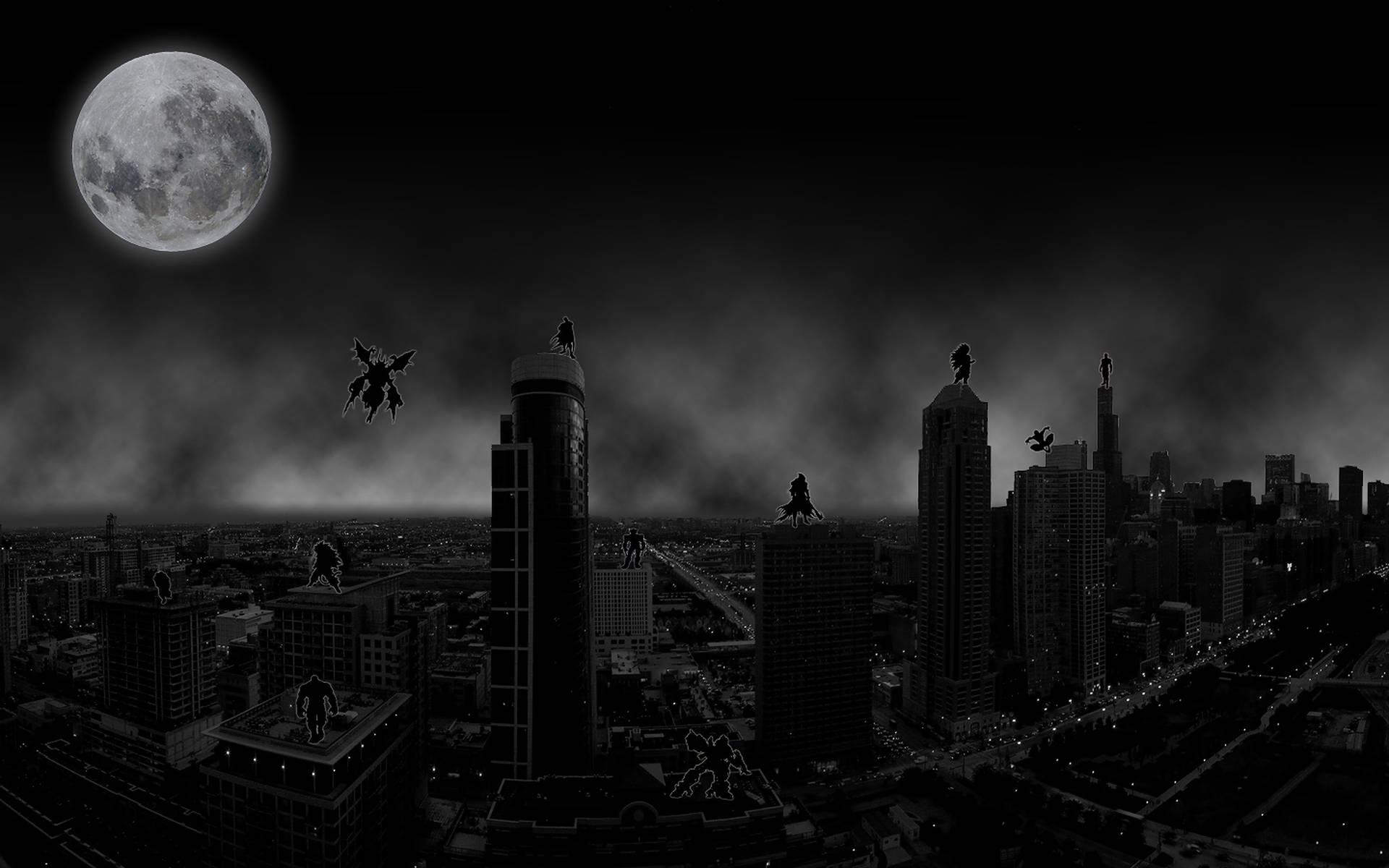 Darkened City under the Moon Wallpaper