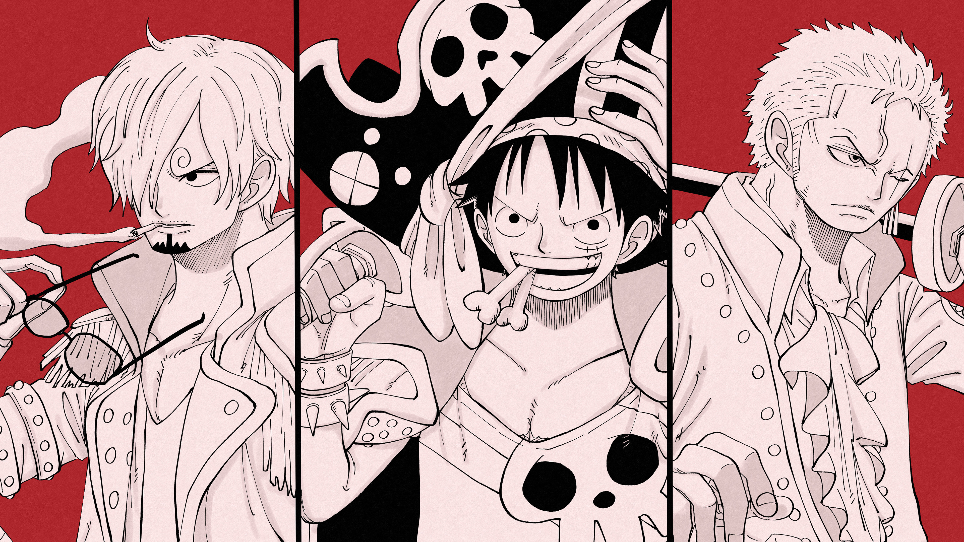 Red Luffy Zoro Sanji Wallpaper 4K HD PC