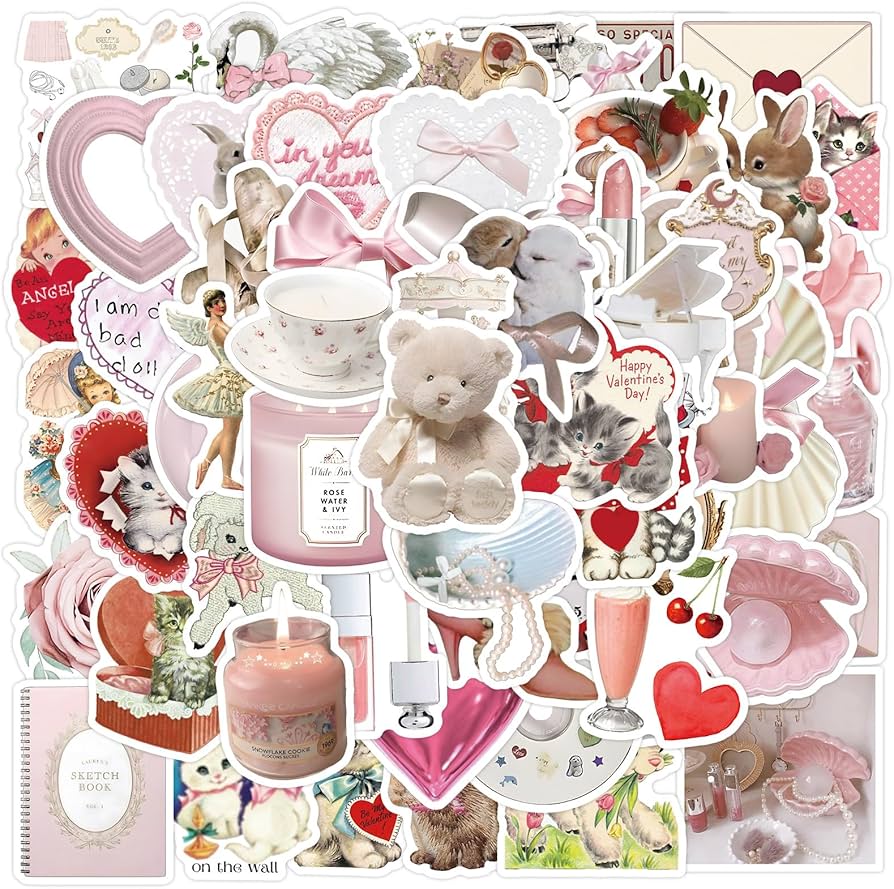 60PCS Coquette Stickers, Pink Coquette