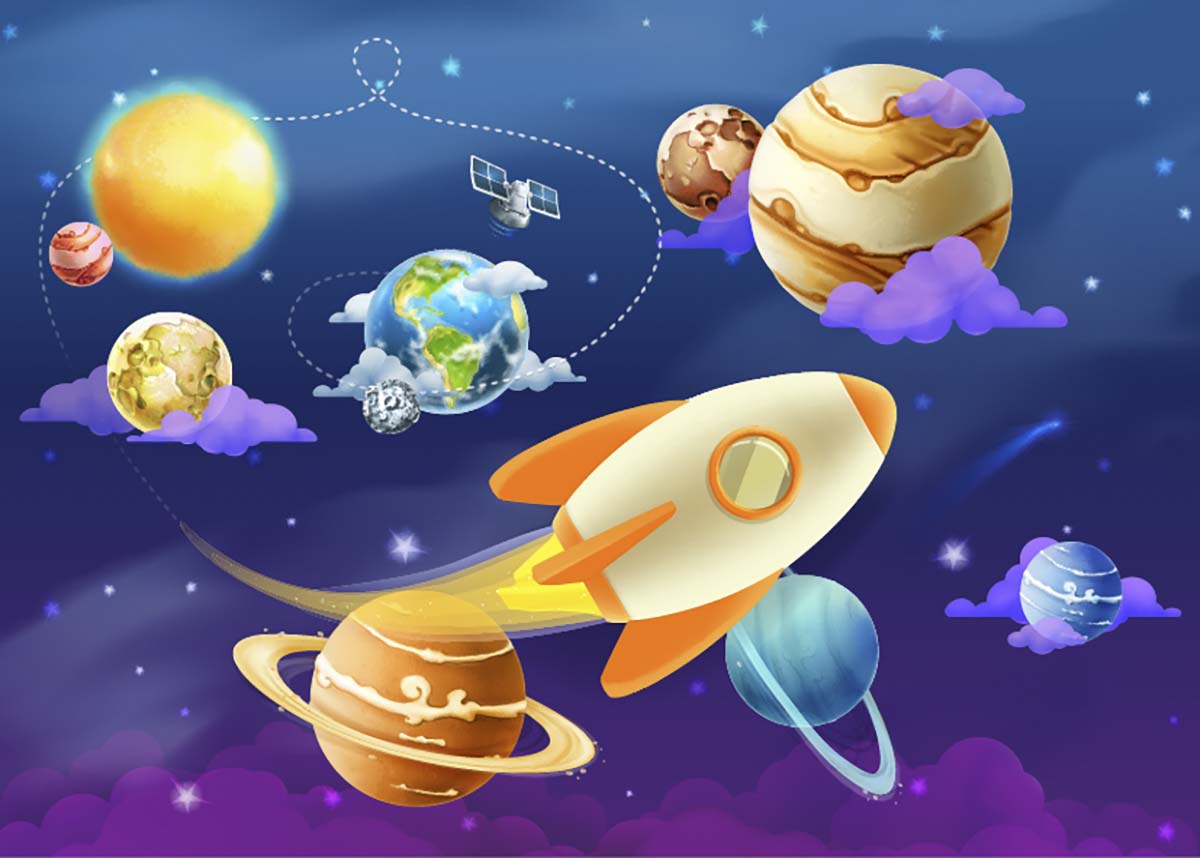 Kids Room Wallpaper cartoon rocket