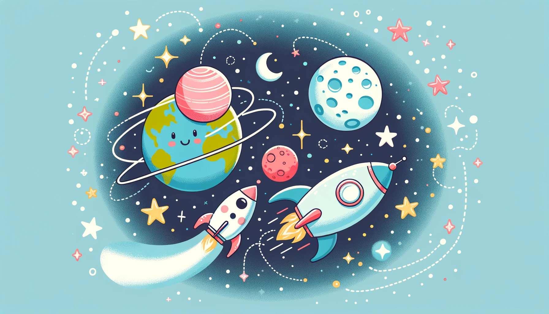 Space Mural Wallpaper. Cute Rockets