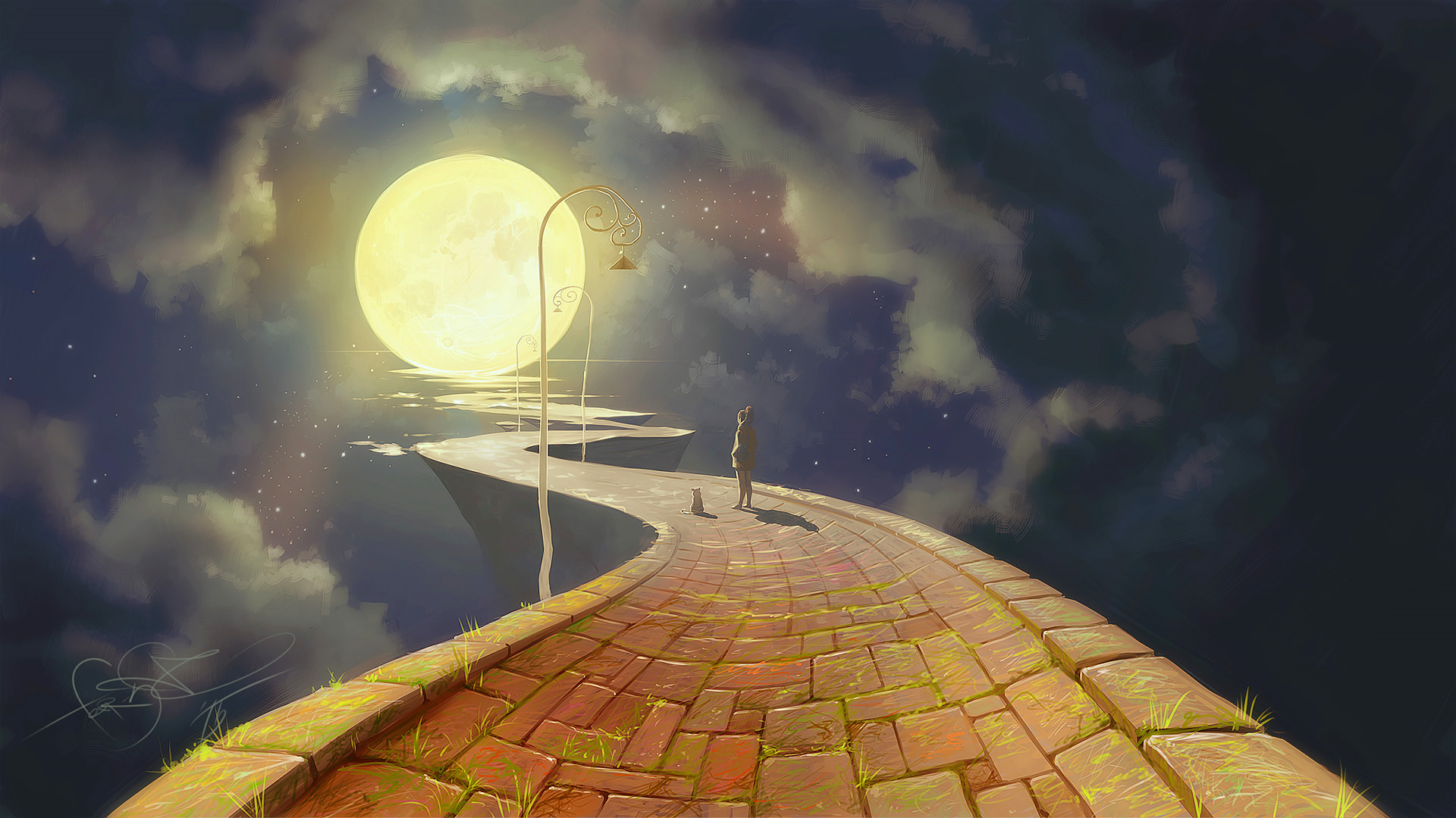 Moonlit Path: An Artistic HD Wallpaper