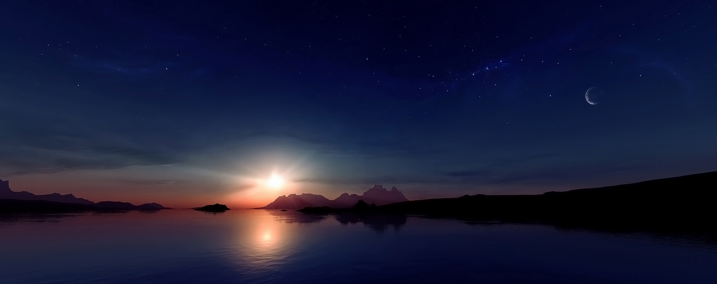Wallpaper stars, sunset, mountains