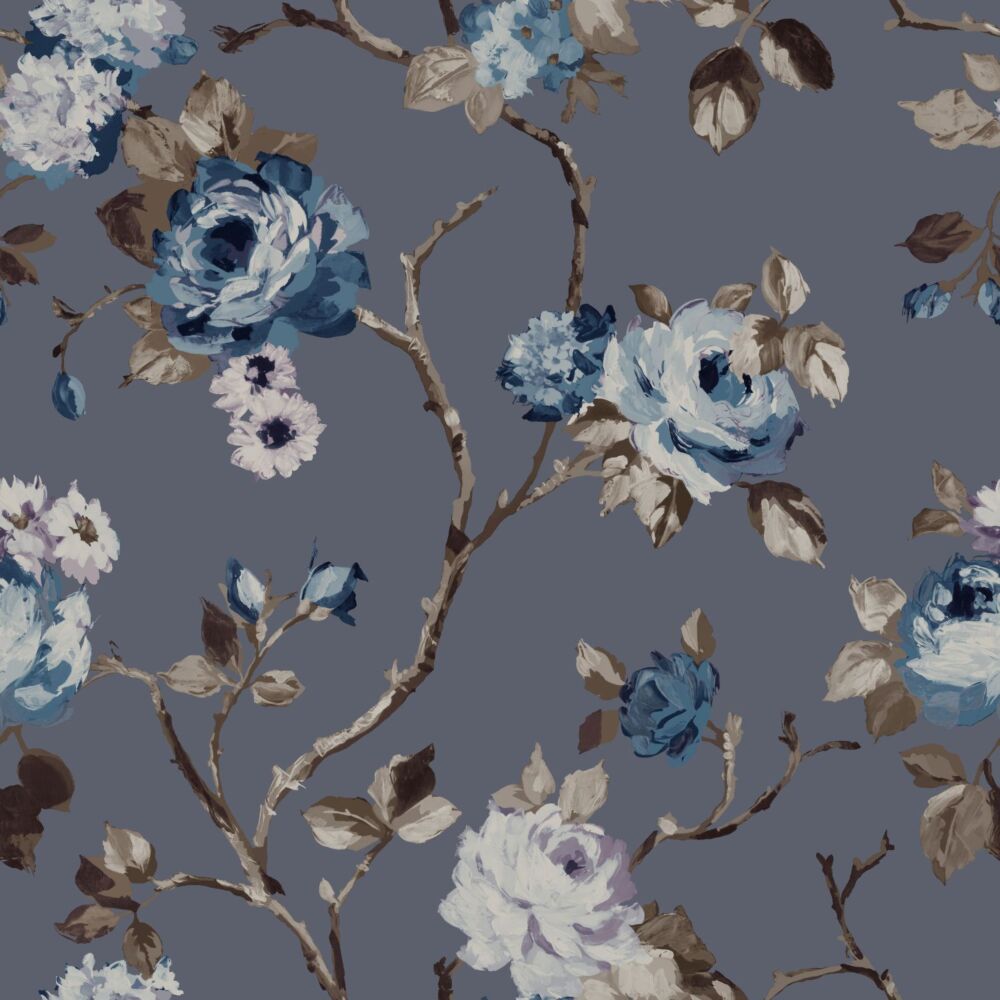 wallpaper flowers vintage blue and taupe