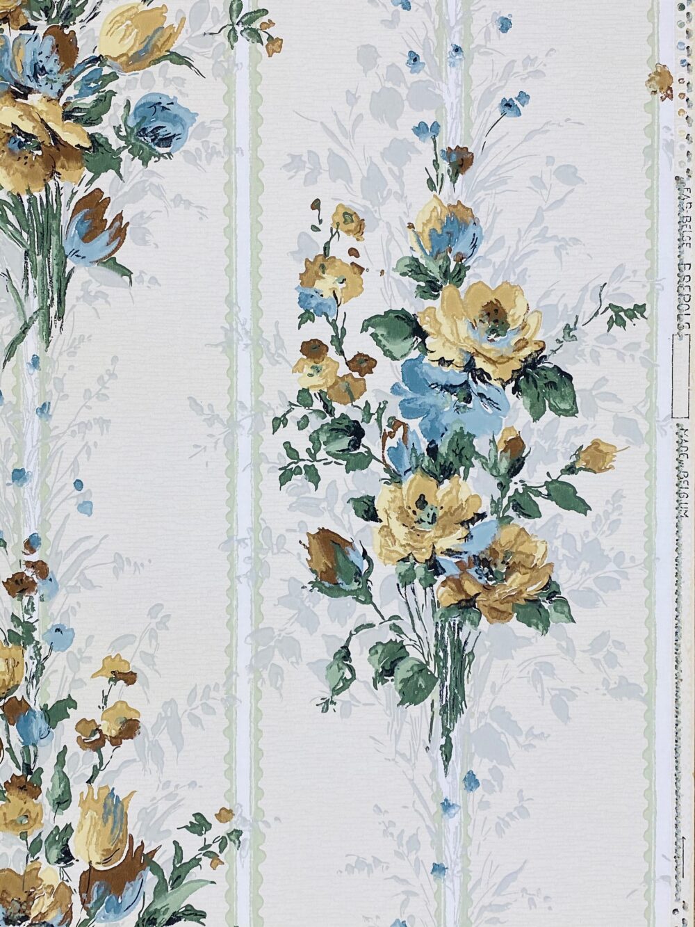 1940s Flower Wallpaper Blue Brown Green