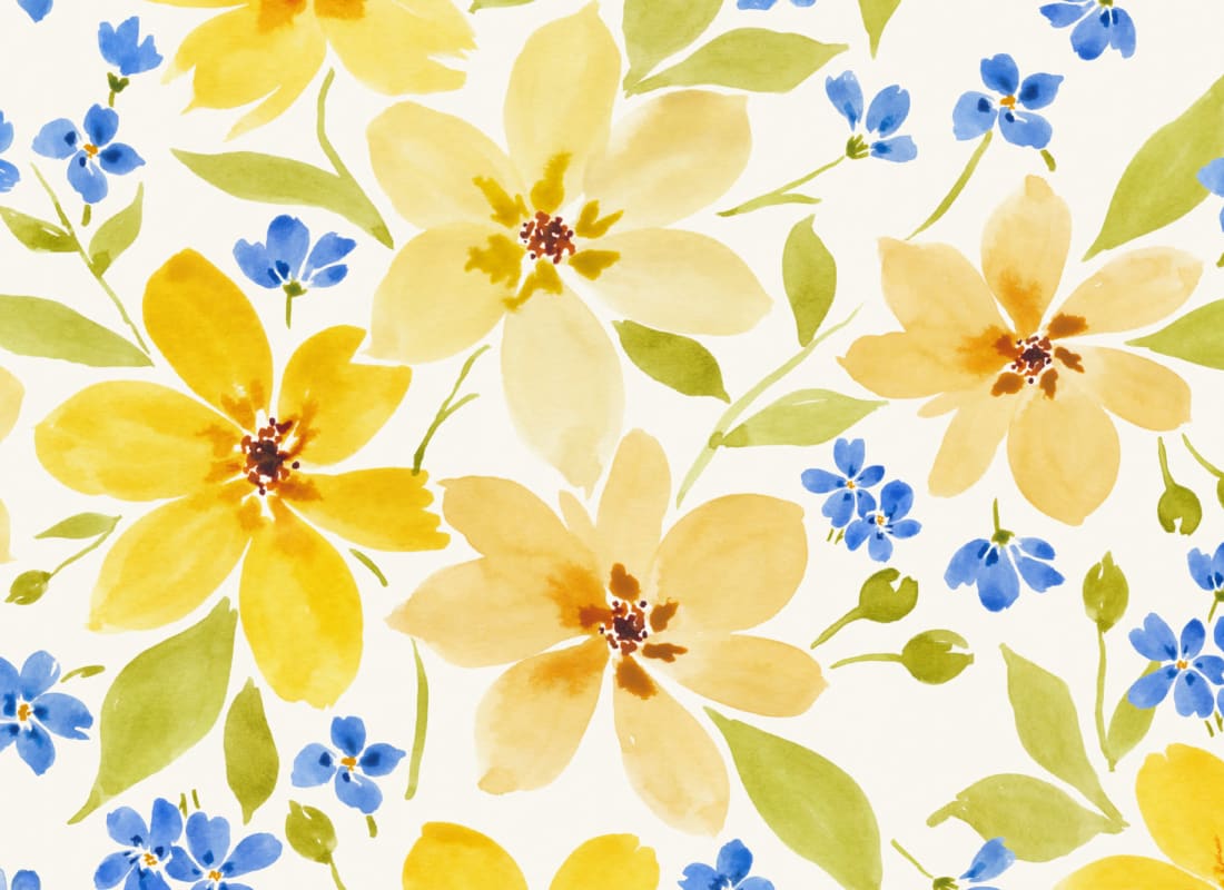 Yellow & Blue Watercolor Flowers