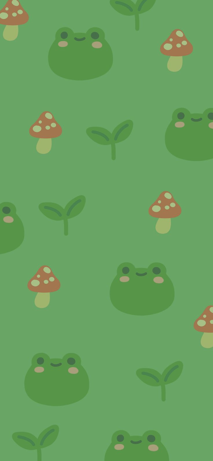 Kawaii Frog & Mushroom Green Wallpaper