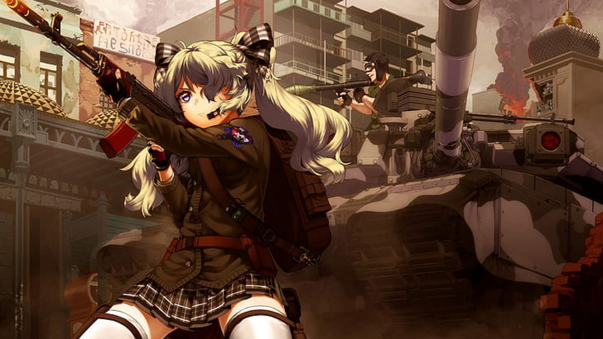 Anime Girls gun military Skirt Tank