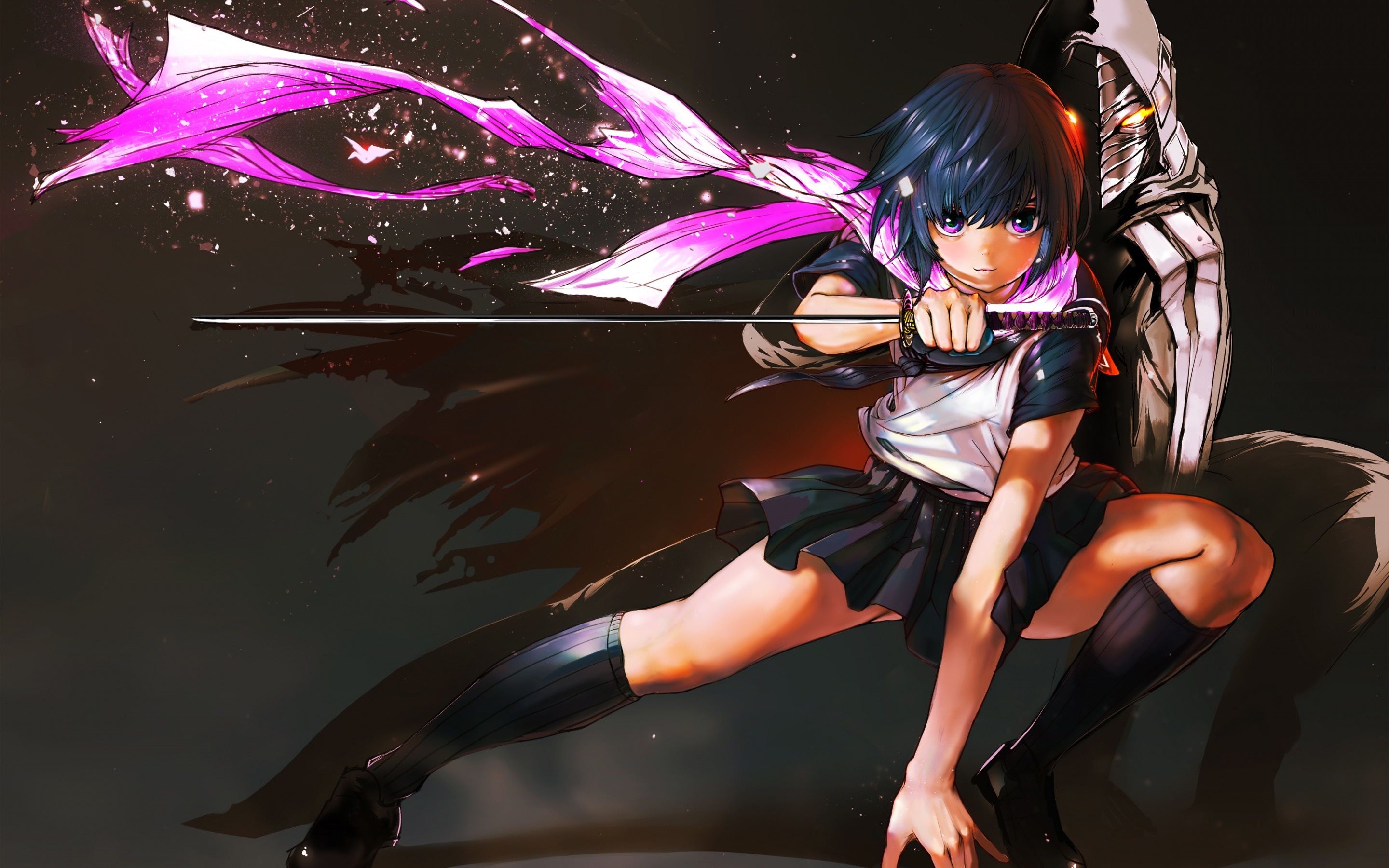 Wallpaper girl, sword, anime, skirt