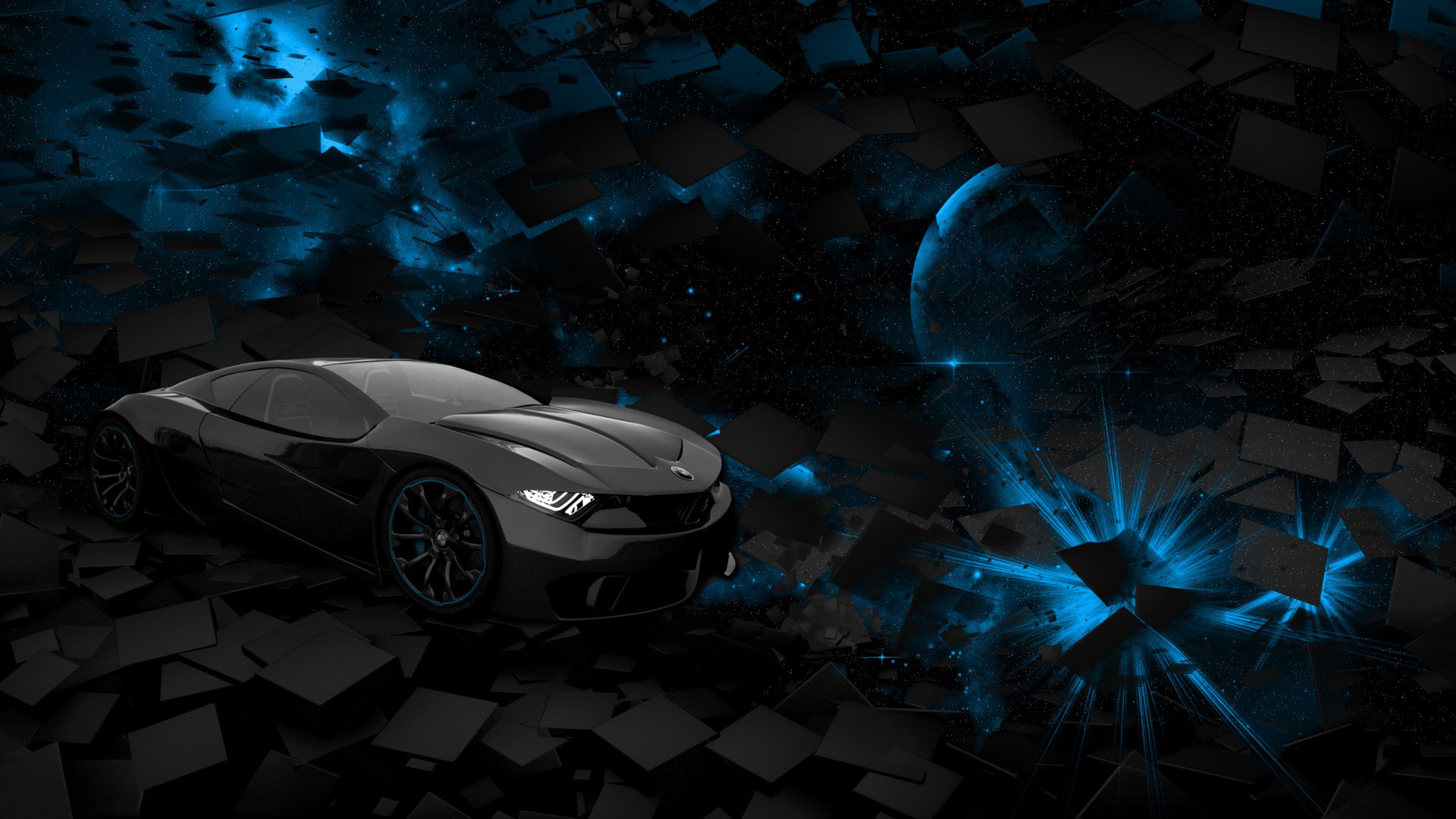 Wallpaper car, space, black, blue