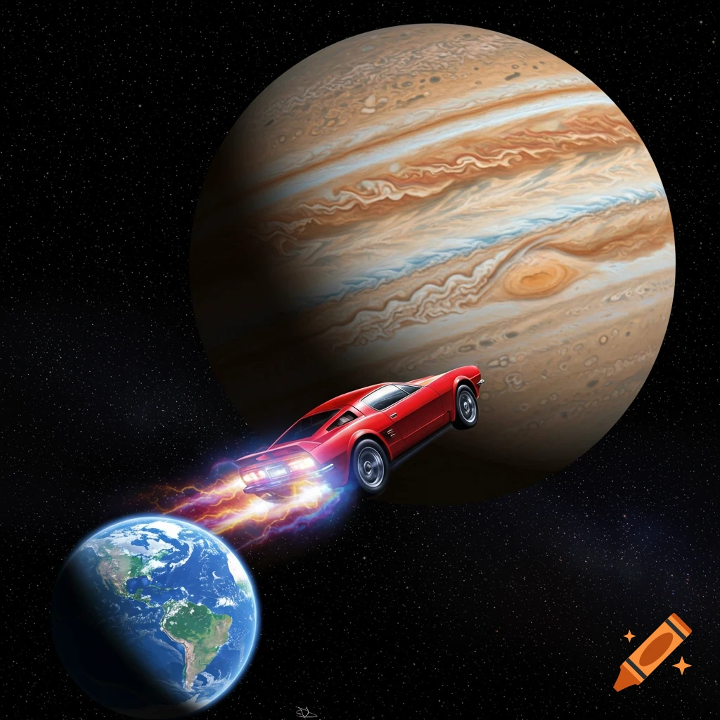 Retro Mustang Car in Outer Space