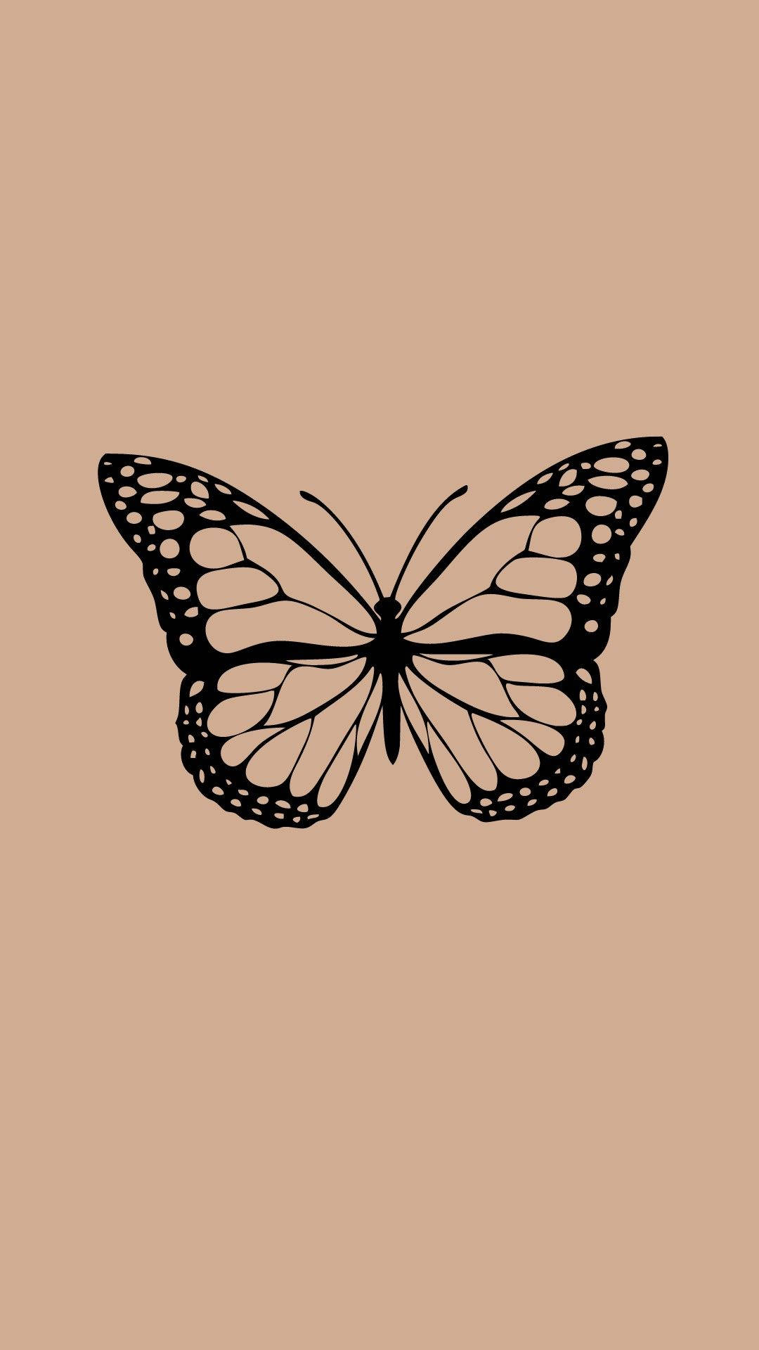 Black Butterfly Outline In Dark Beige
