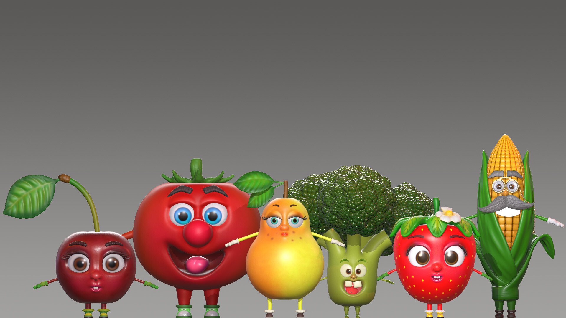 Cartoon vegetables and fruits