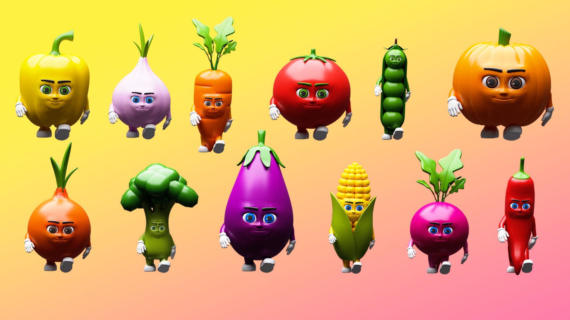 Cartoon Character Vegetables 3D Model