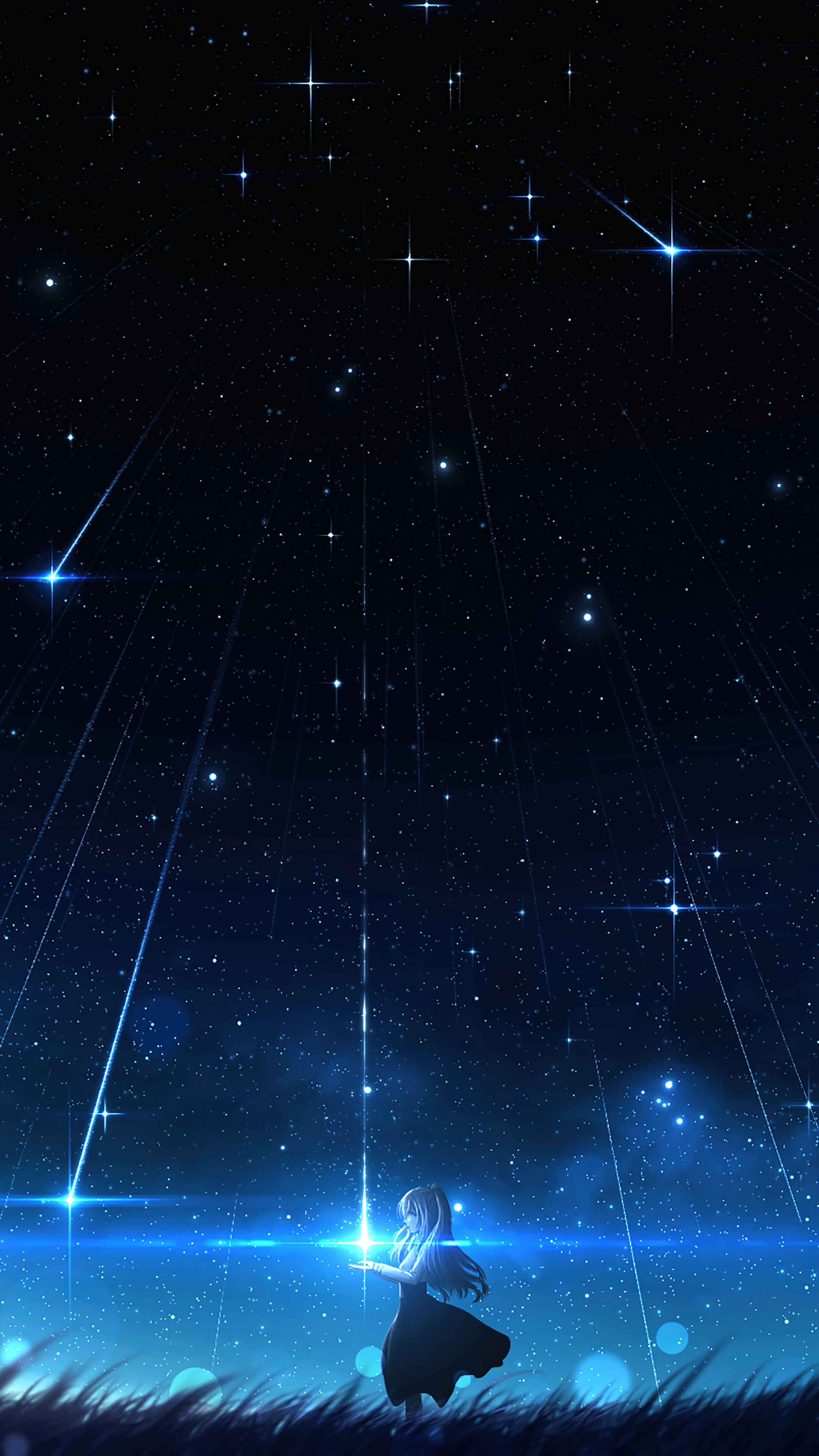 Starry Night Comet Scenery Anime Girl