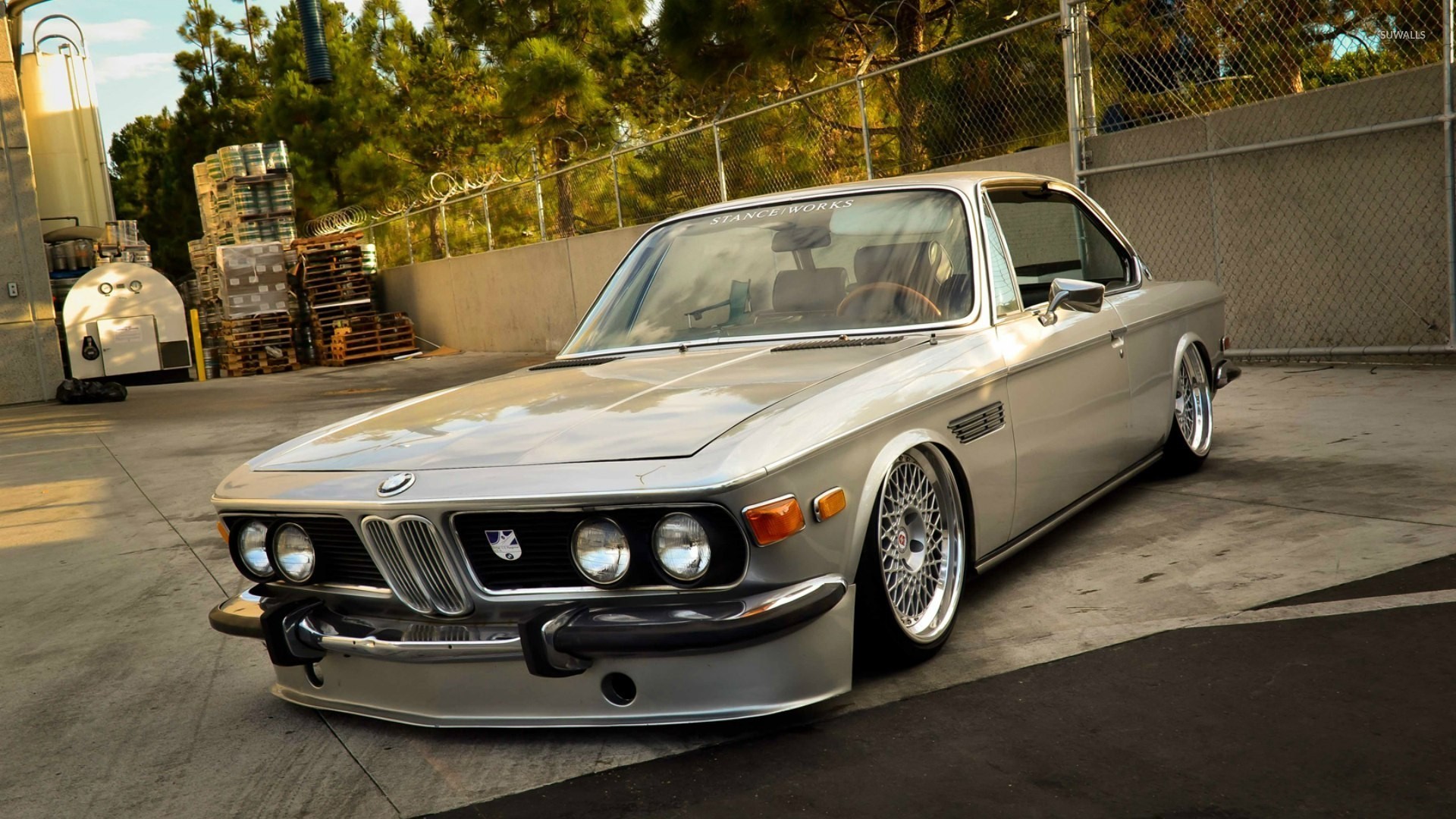 Gray BMW E9 front side view wallpaper