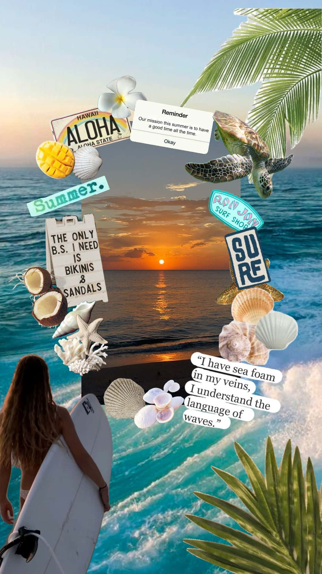 Download Beach Girl Aesthetic_ Sunset Surf Collage Wallpaper