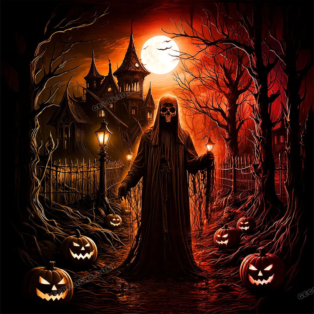 Scary ghost in a Jack O Lantern path