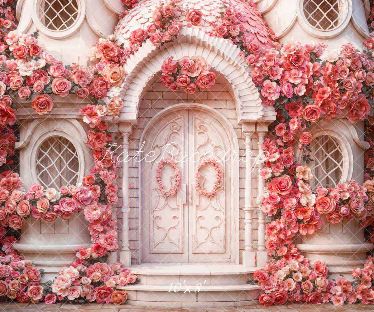 Pink Flowers House Backdrop Designed