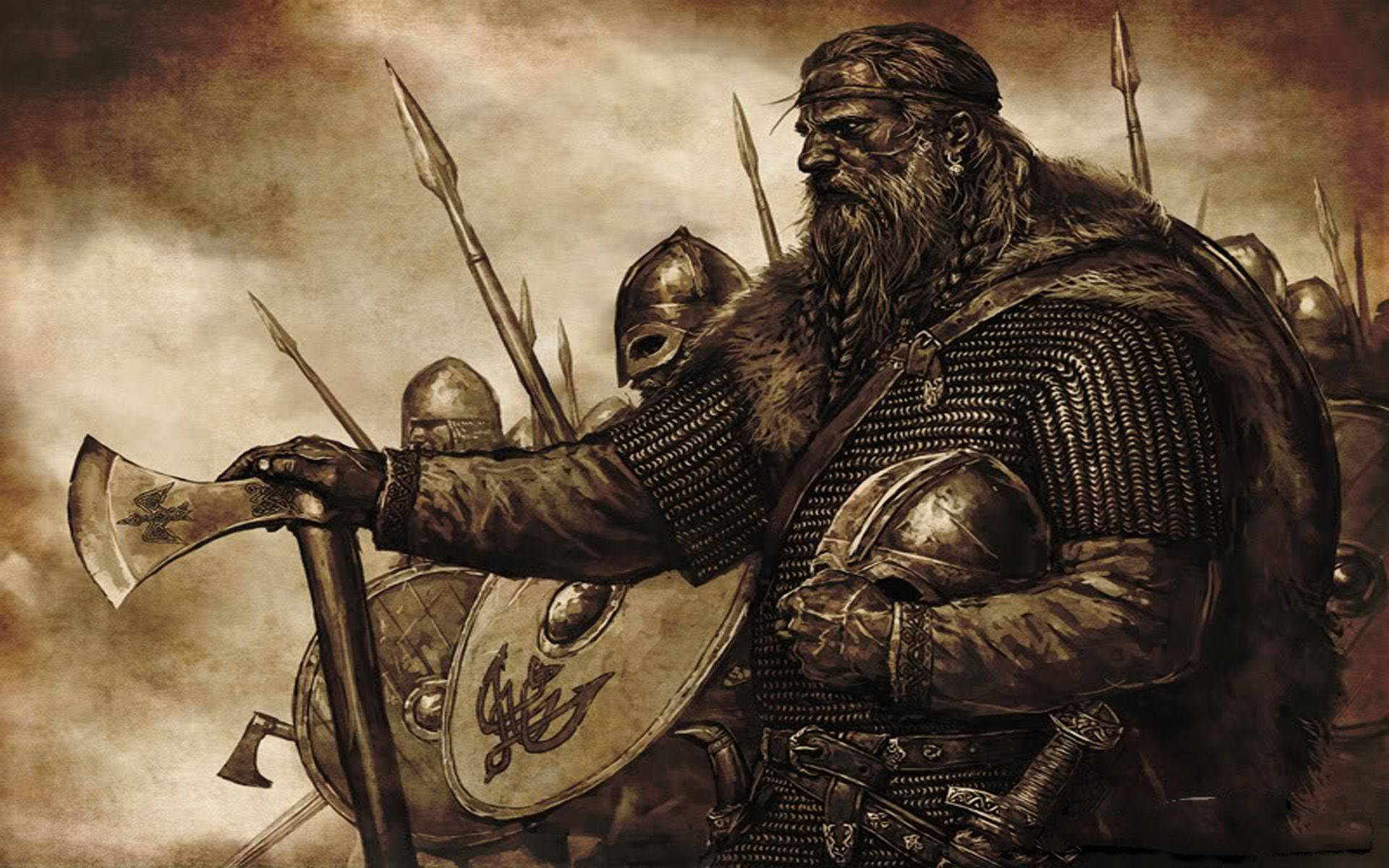 Medieval Vikings Sepia Art Wallpaper