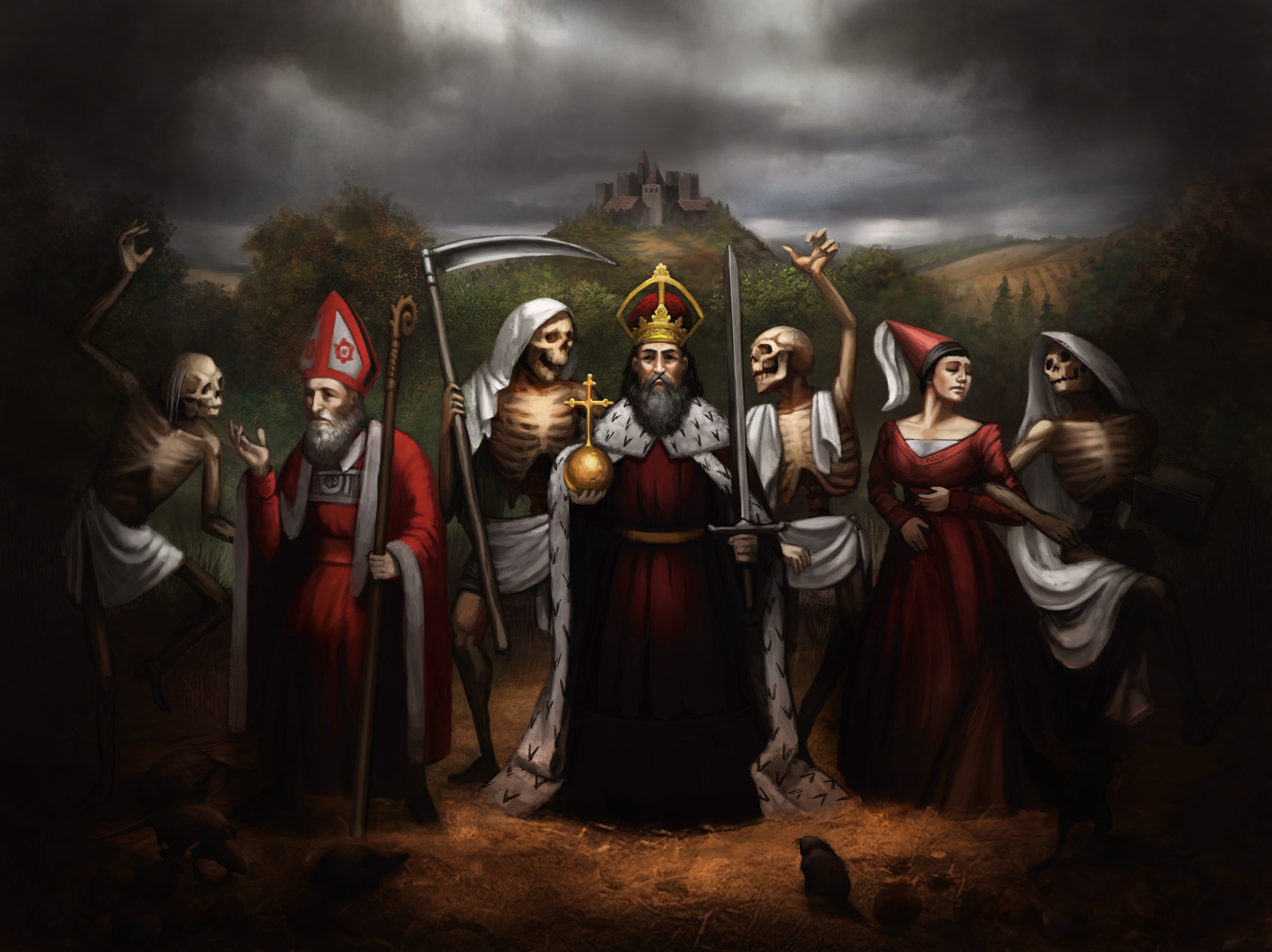 Wallpaper forest, woman, death, castle